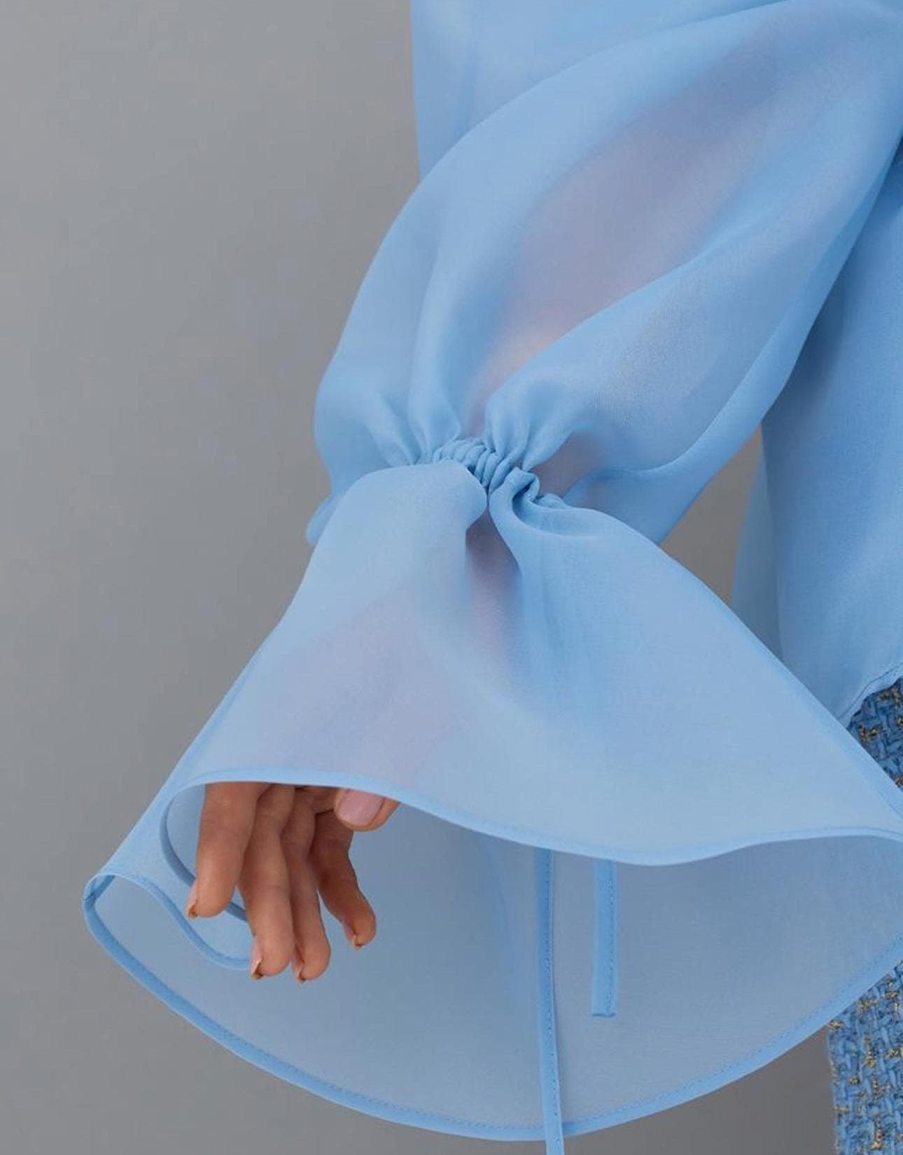 Organza blouse blue ruffled sleeves| Can be lined | modest top | Tzinut clothing | Minimalist design | Custom made - image 4