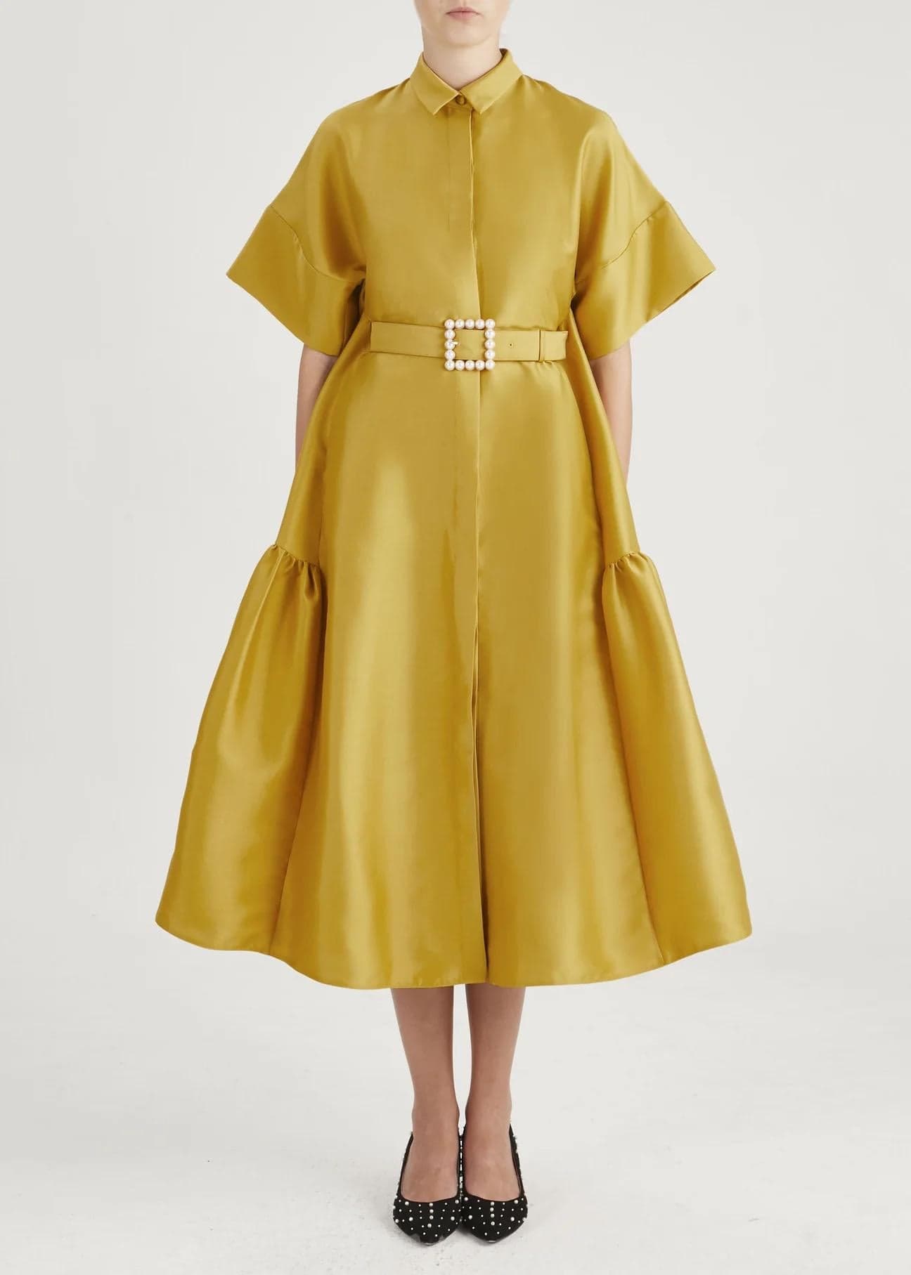 Mustard Kimono sleeves  midi  dress   | Modest Fashion | Tzinut outfits | Shabbat dress | Taffeta clothing | Customisable | More colours