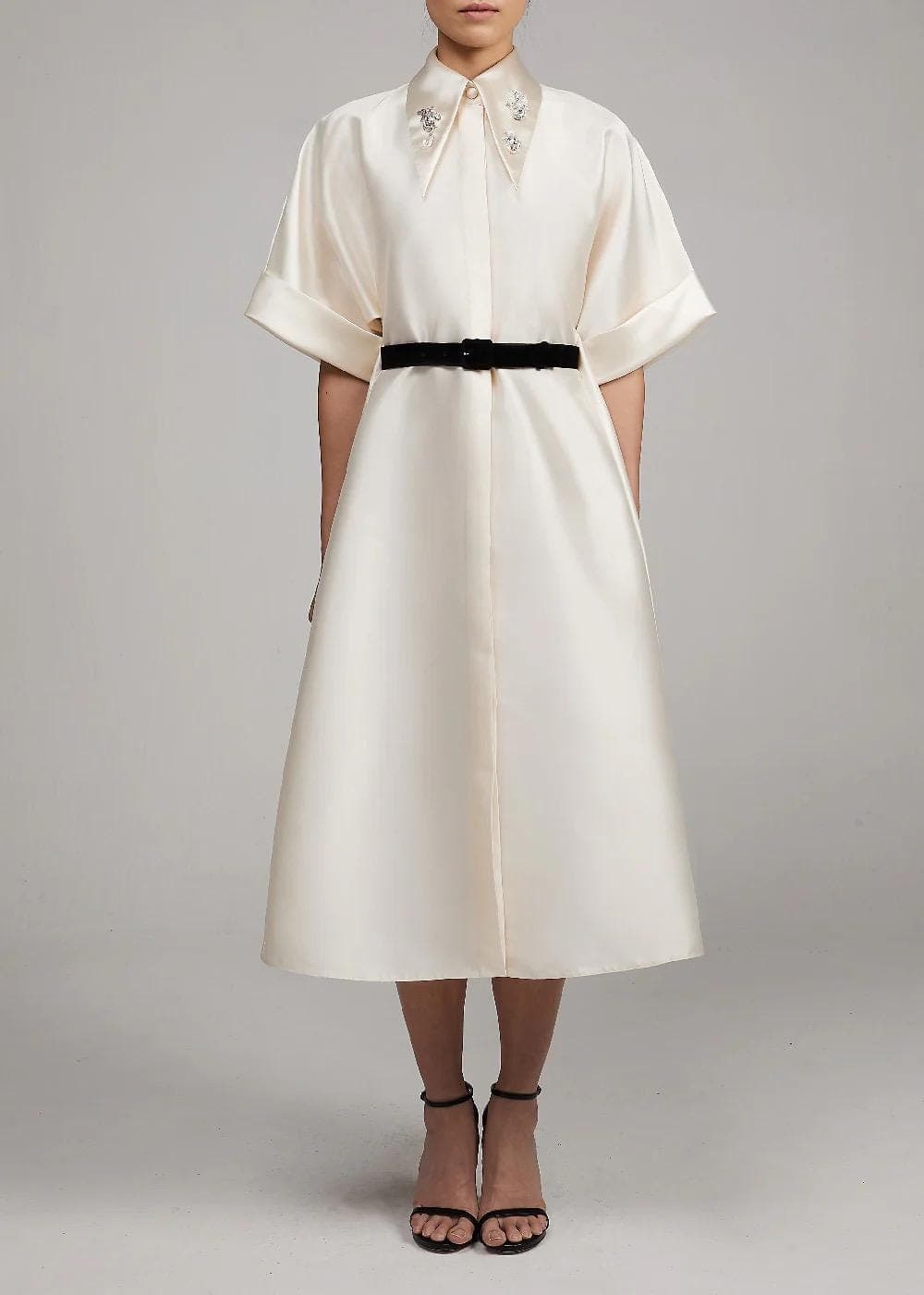 A-line silhouette off white taffeta dress | Modest Satin Dress for Special Occasions | Modest fashion | custom made available | - image 3