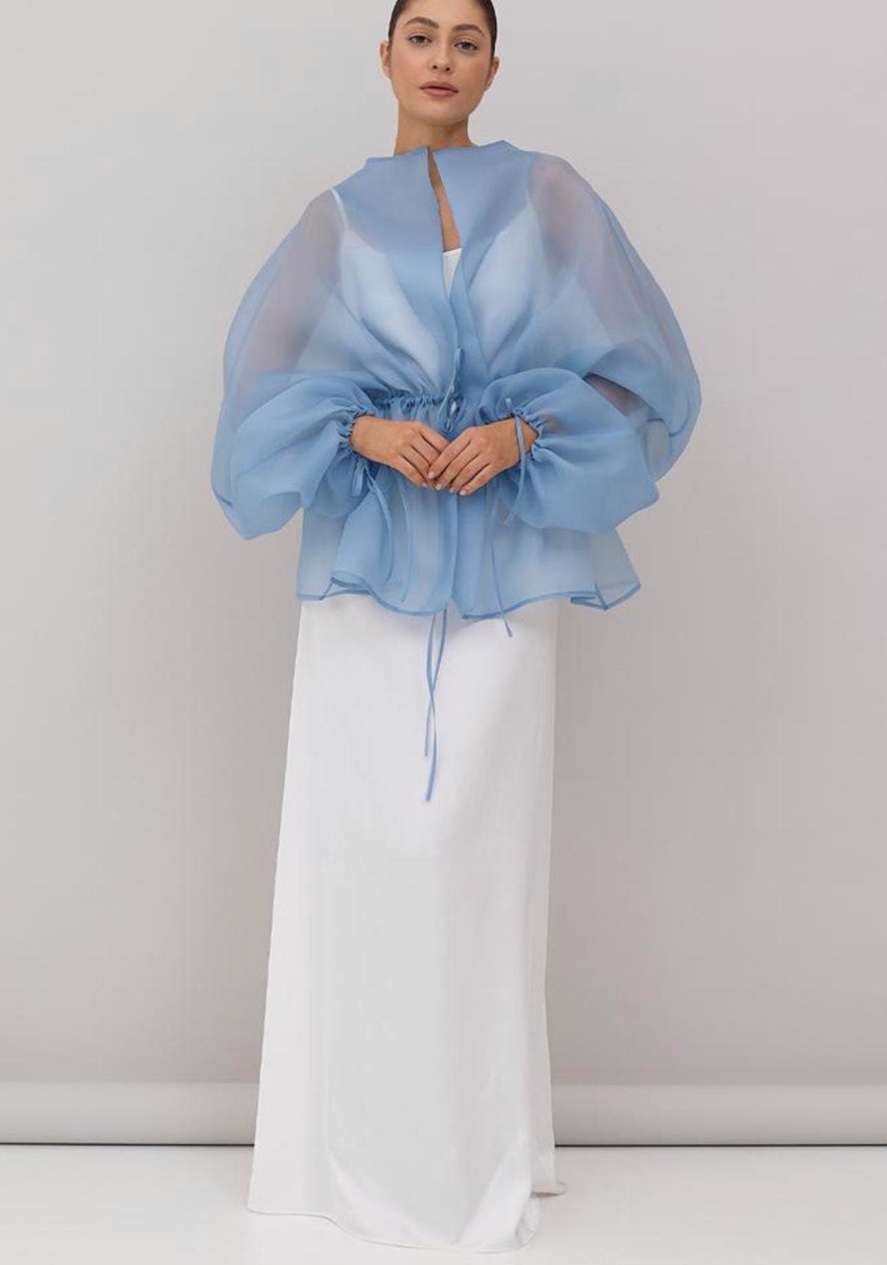 Organza blouse blue | Can be lined | modest top |Business style blouse| Tzinut clothing | Minimalist design | Custom made - image 3