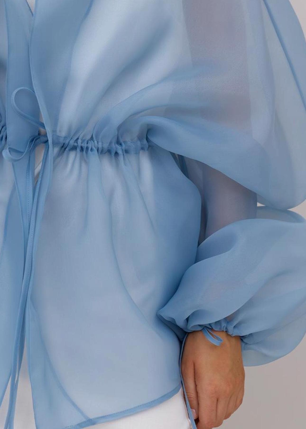 Organza blouse blue | Can be lined | modest top |Business style blouse| Tzinut clothing | Minimalist design | Custom made - image 5