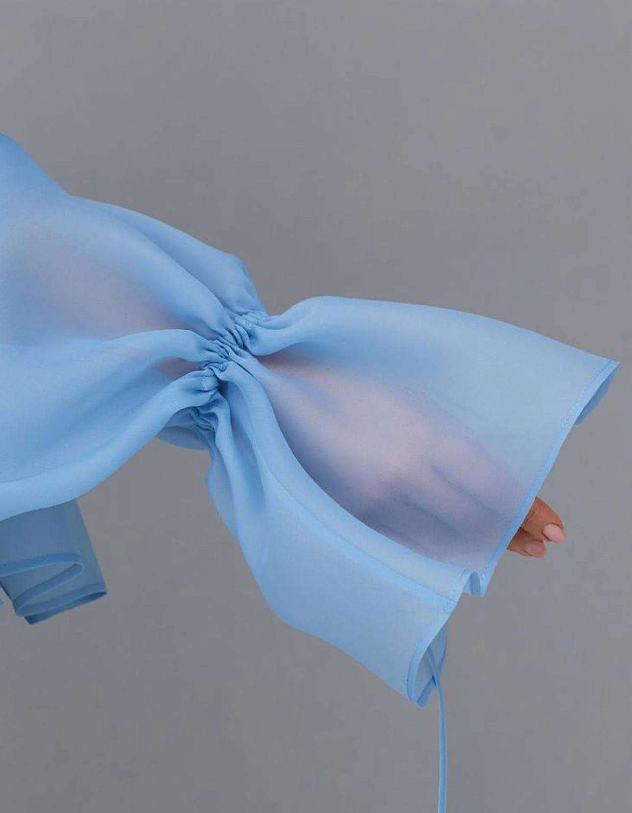 Organza blouse blue ruffled sleeves| Can be lined | modest top | Tzinut clothing | Minimalist design | Custom made - image 3