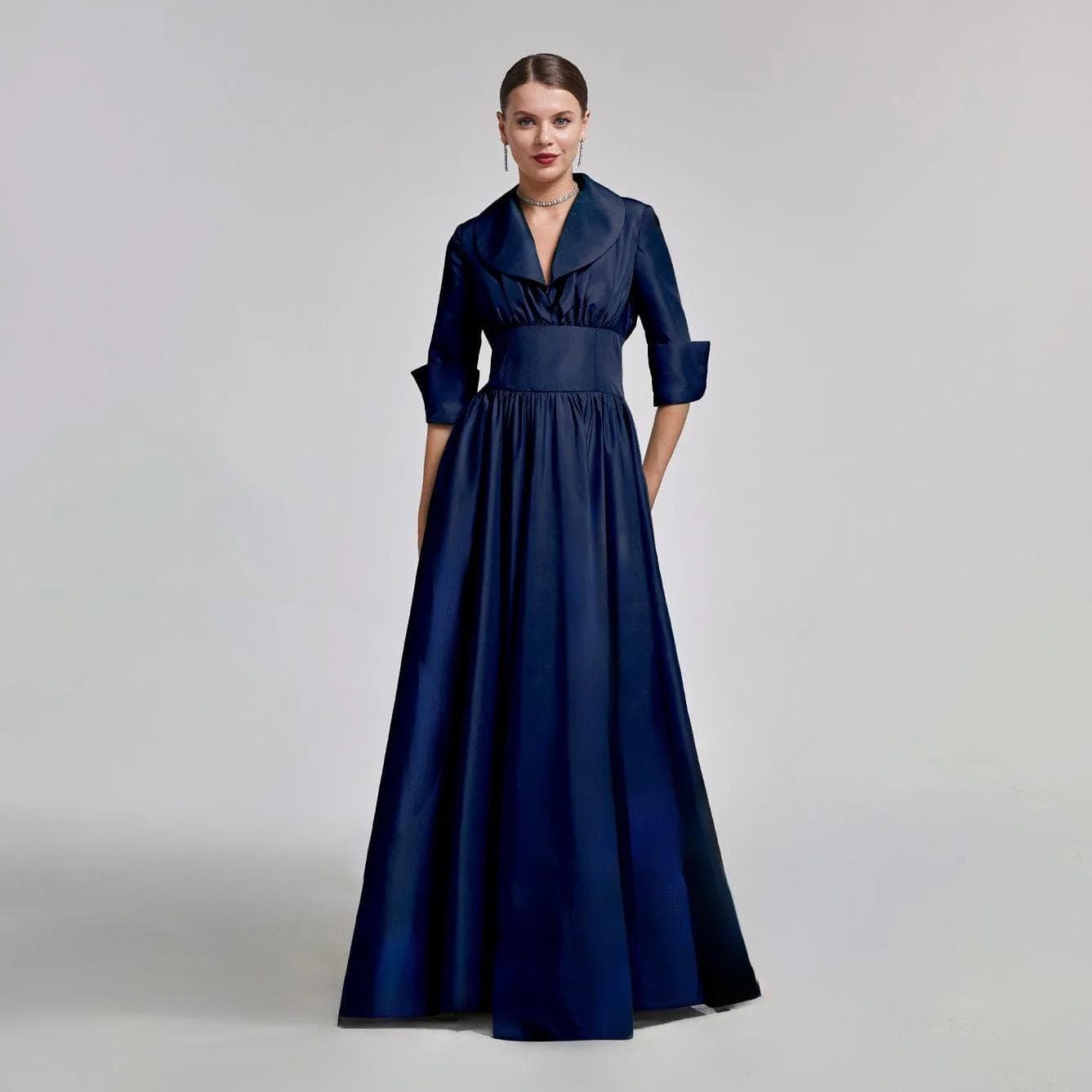 Navy Blue Taffeta Blazer Gown | Tzinut Gown | Modest Gown | Neck cut can be build up | Customisable | More colours available - image 3