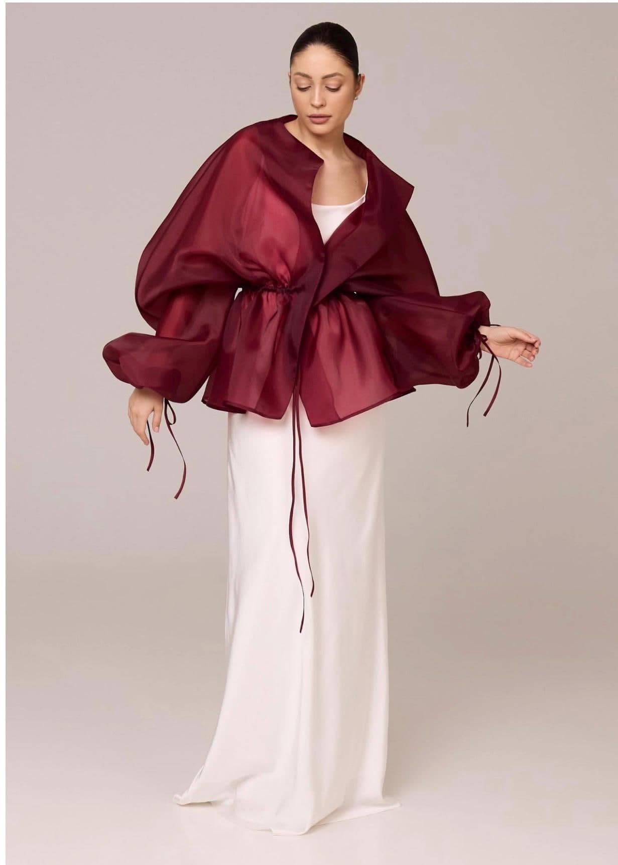 Organza blouse burgundy | modest top |Business style blouse| Tzinut clothing | Minimalist design | Custom made available - image 4