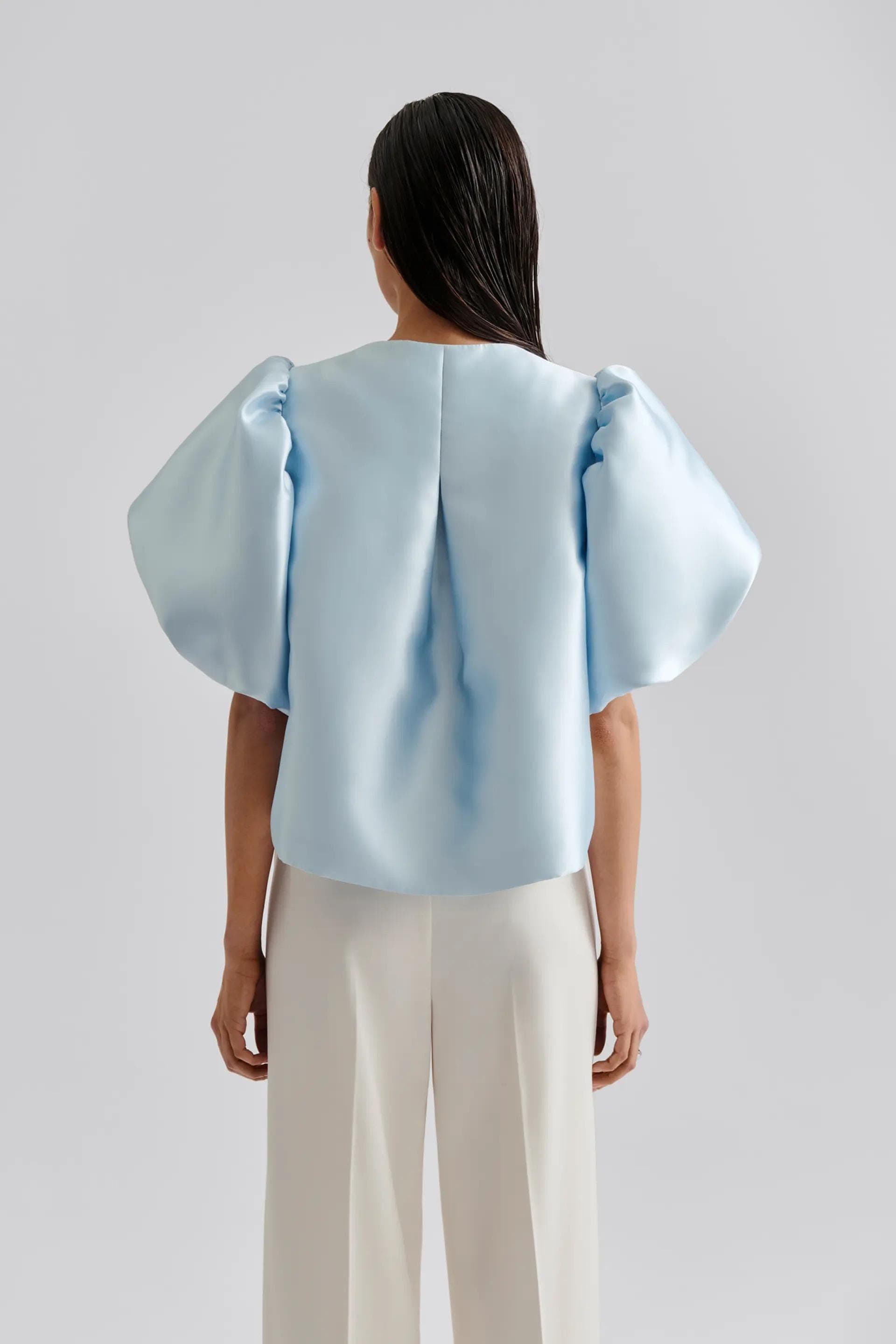 Blouse with pouf balloon sleeve in blue | Modest Fashion | Elegant style | Women business outfit| Made to measure available |more colours - image 4