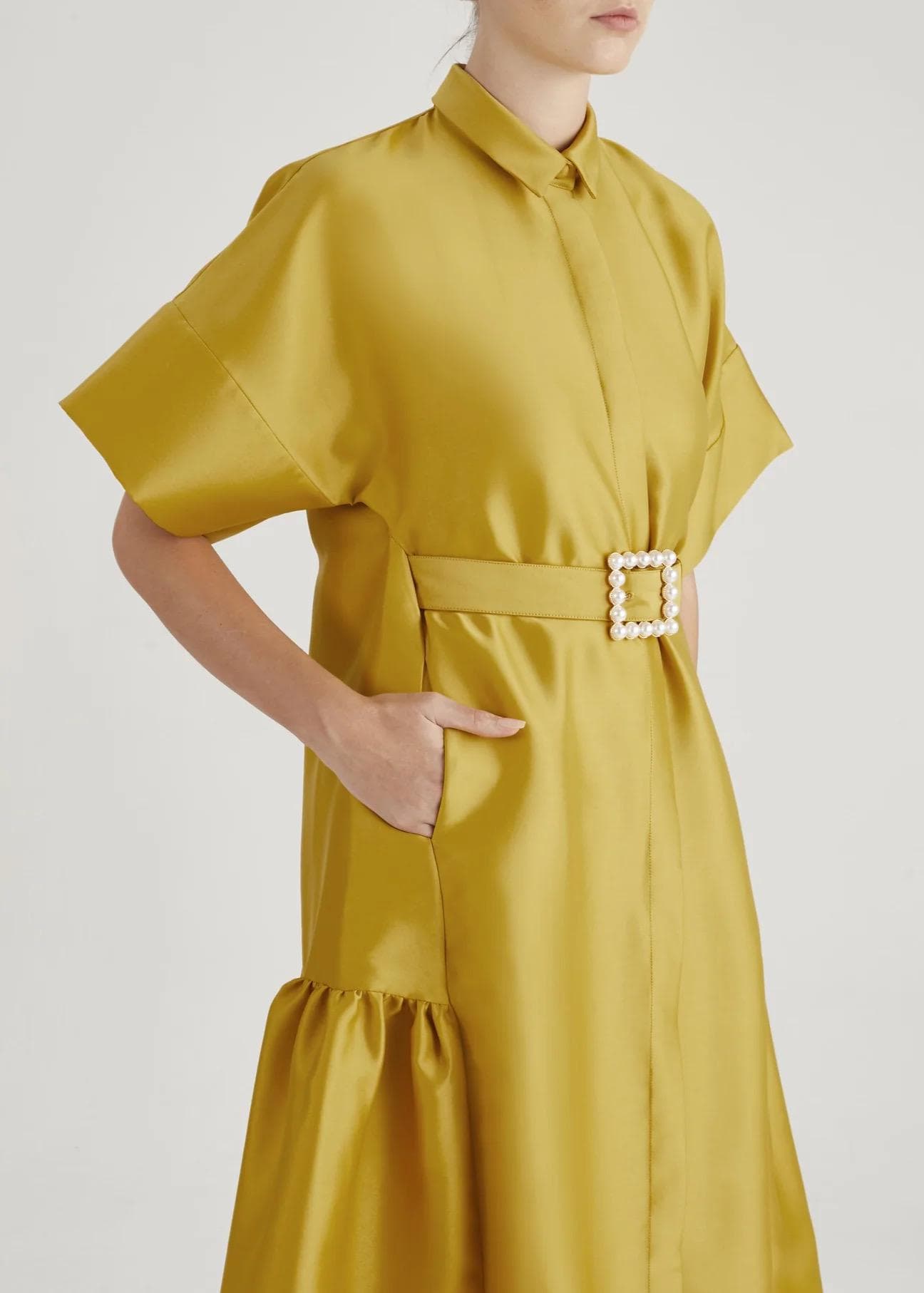 Mustard Kimono sleeves midi dress | Modest Fashion | Tzinut outfits | Shabbat dress | Taffeta clothing | Customisable | More colours - image 4