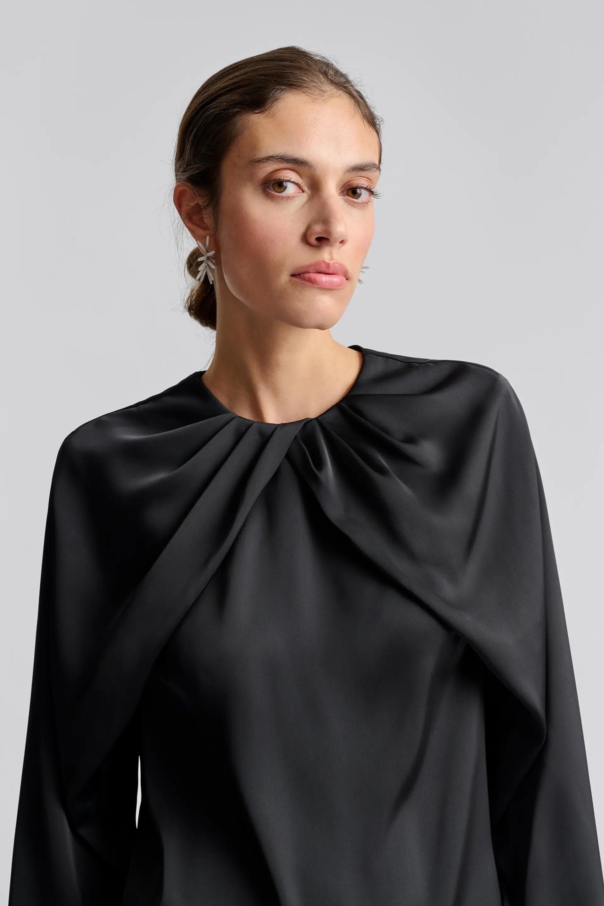 Pleated neckline blouse Satin  | Off white modest top |Business style blouse| Tzinut clothing | Minimalist design | Custom made - image 5