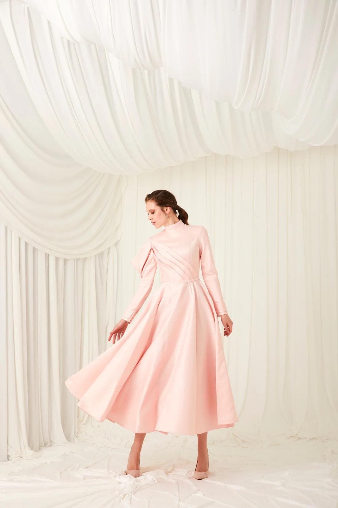 Drapped sleeve midi Gown | Modest Taffeta Dress for Special Occasions | Modest fashion | custom made available | Taffeta modest gown - image 5