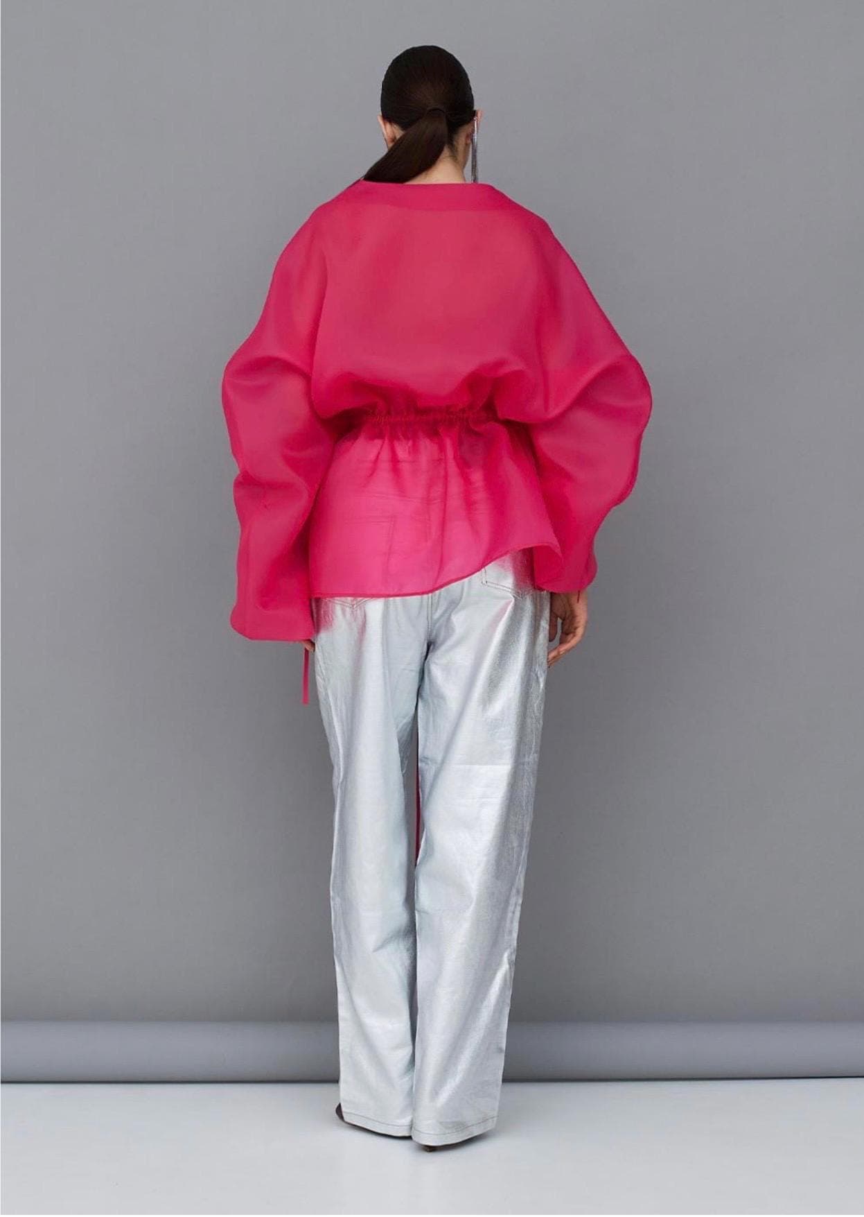 Matte Organza blouse fuchsia pink | Can be lined  | modest top |Business style blouse| Tzinut clothing | Minimalist design | Custom made - image 3