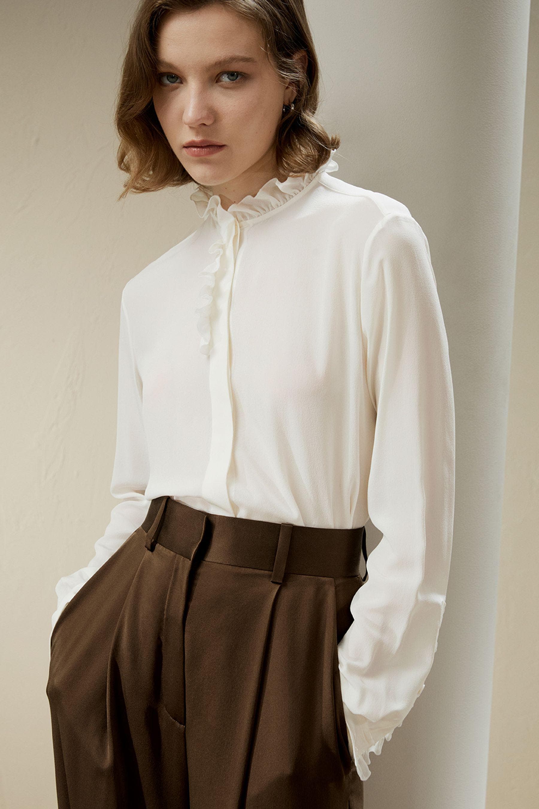 Crêpe de Chine Blouse with Ruffle Edge | Modest stylish blouse | More colours available |Tzinut clothing |Made to measure available
