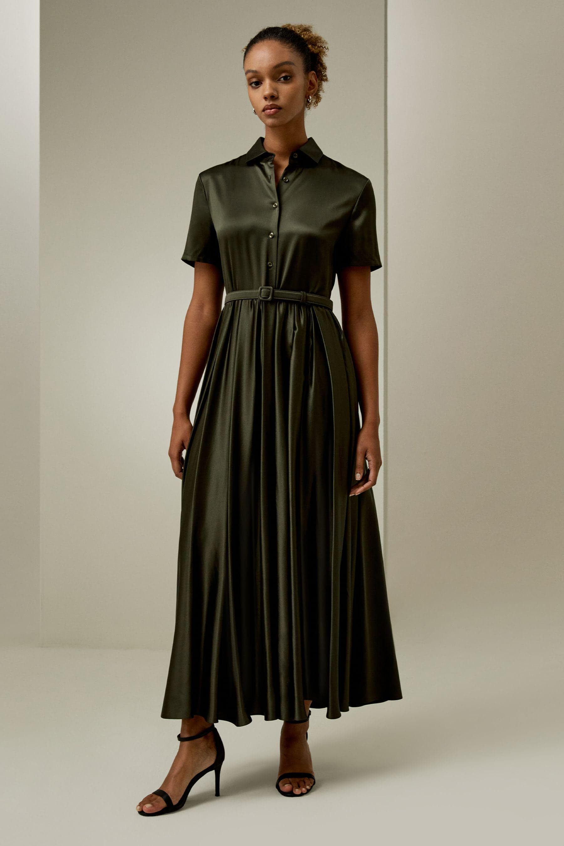Elegant Dark Green Satin Dress|Modest Satin Dress for Special Occasions |  Modest fashion |  custom made available | Midi satin modest dress