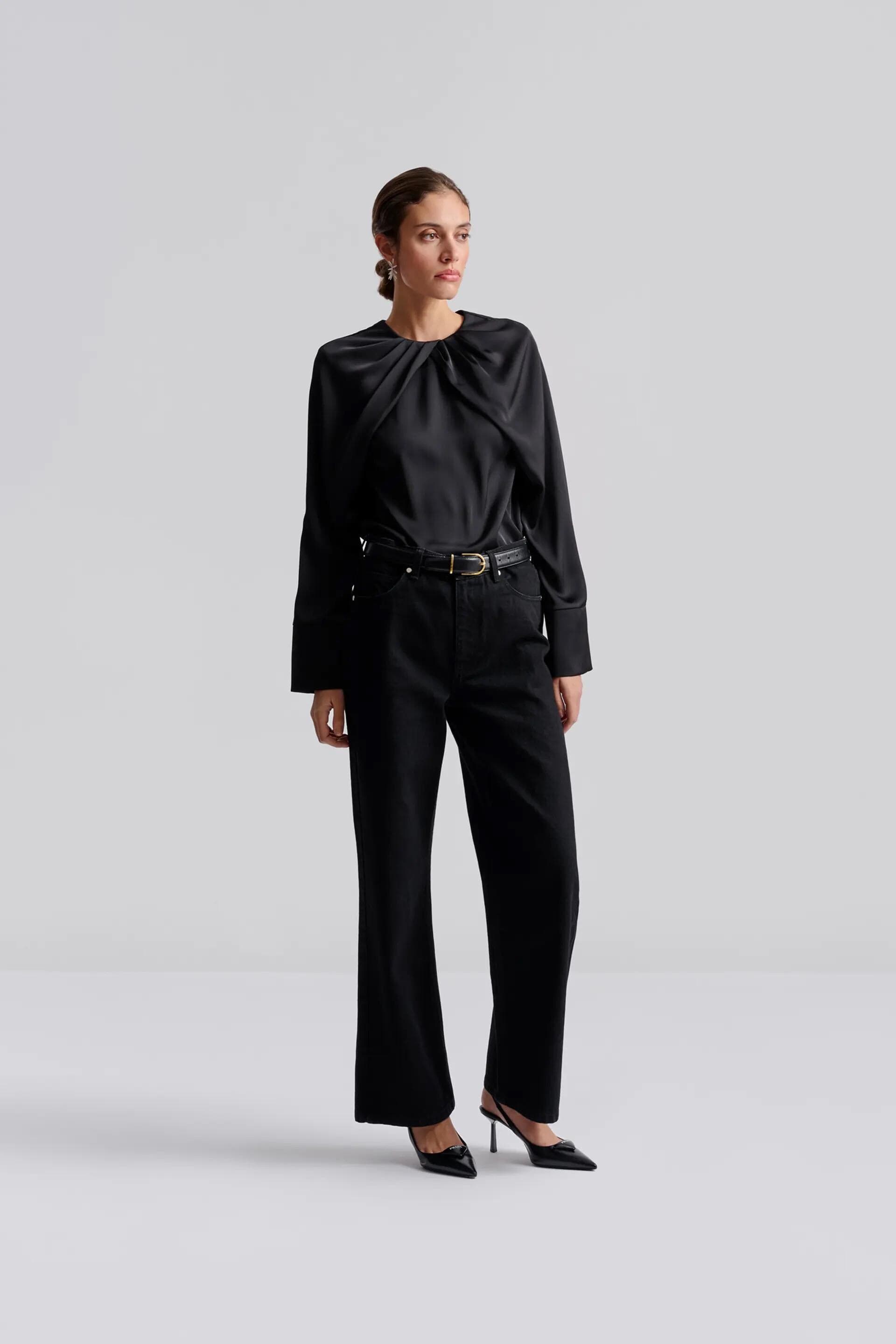 Pleated neckline blouse Satin  | Off white modest top |Business style blouse| Tzinut clothing | Minimalist design | Custom made - image 3