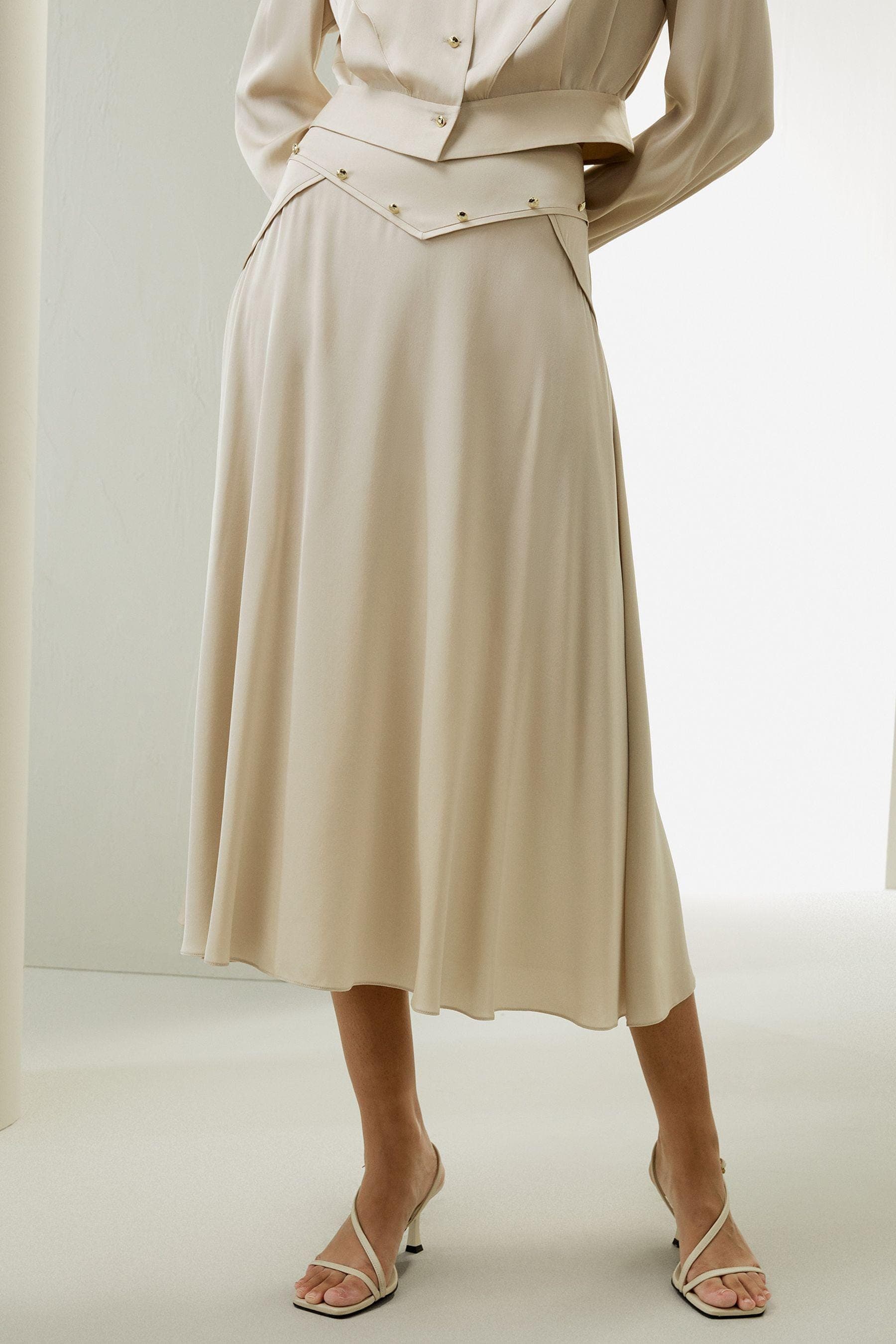 Satin Beige 2 pcs set | Top Jacket and midi half circle skirt | This item can be customised | Other colours by inquiring | Modest Fashion - image 5