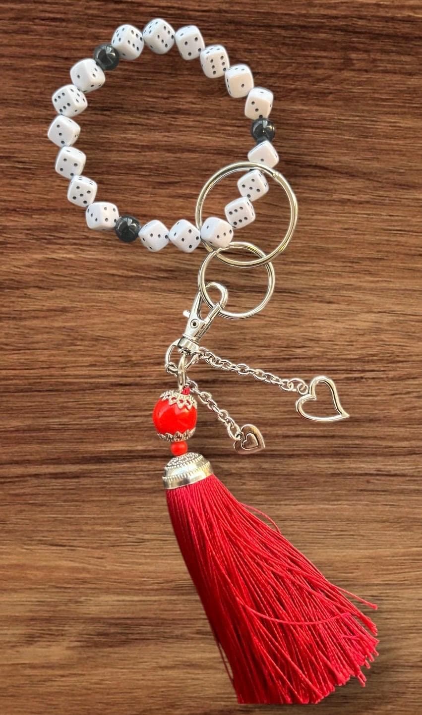 Beaded Keychain Bracelet with Tassel-Stretch Wristlet Key Ring-Handmade Charm Keychain, Gift for Her-Stylish Accessory