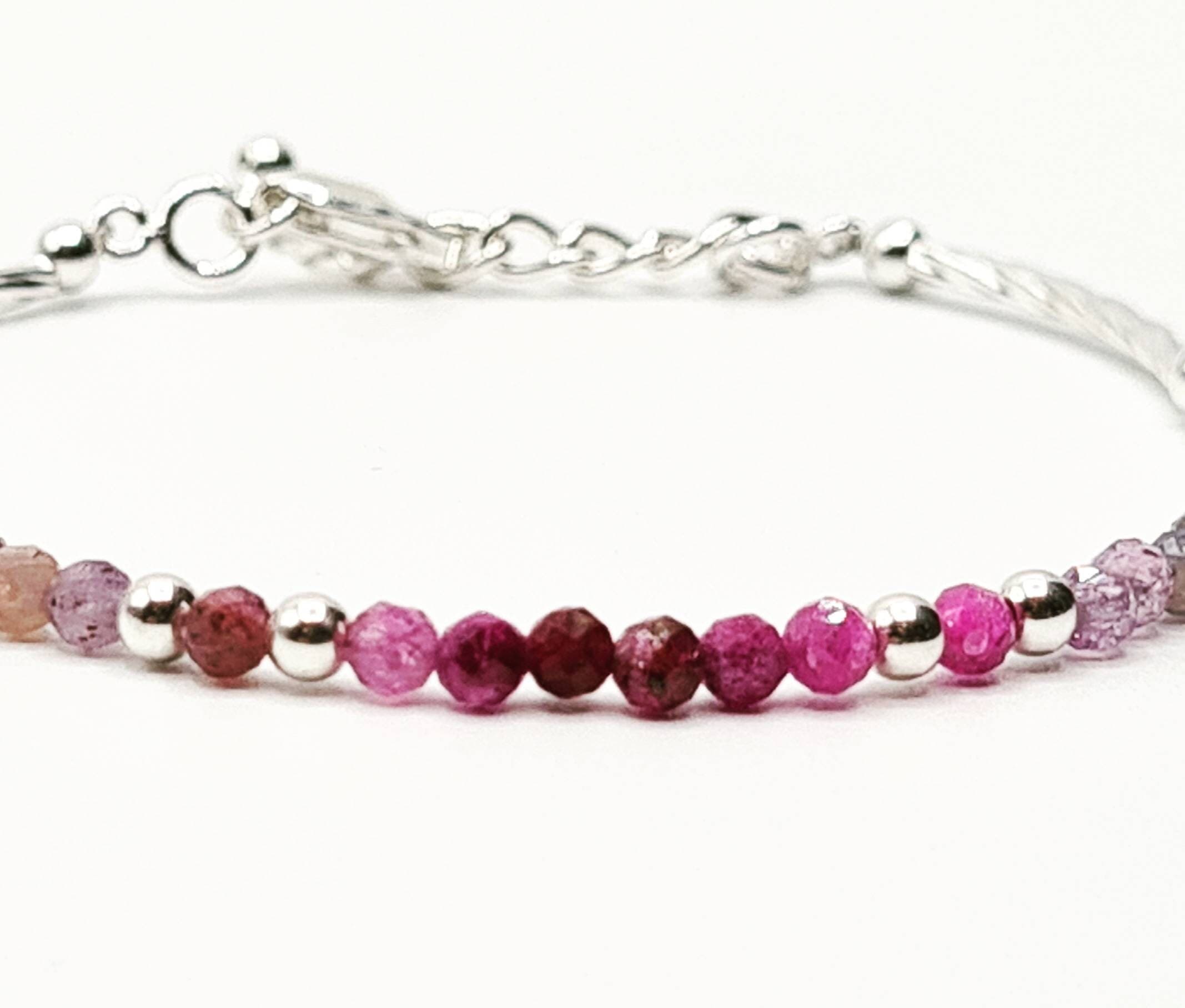 Delicate Multicolour Pink Sapphire Bracelet in Sterling Silver
