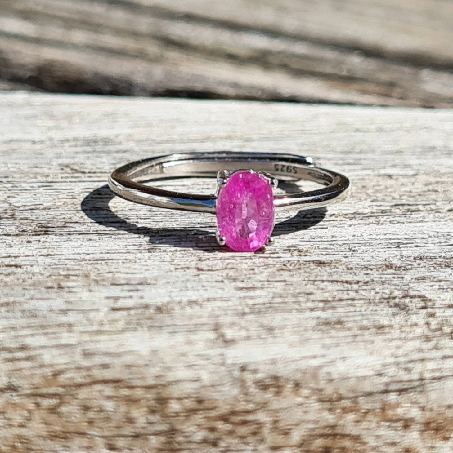 Pink Sapphire Oval Solitaire Adjustable Ring in Sterling Silver - image 4