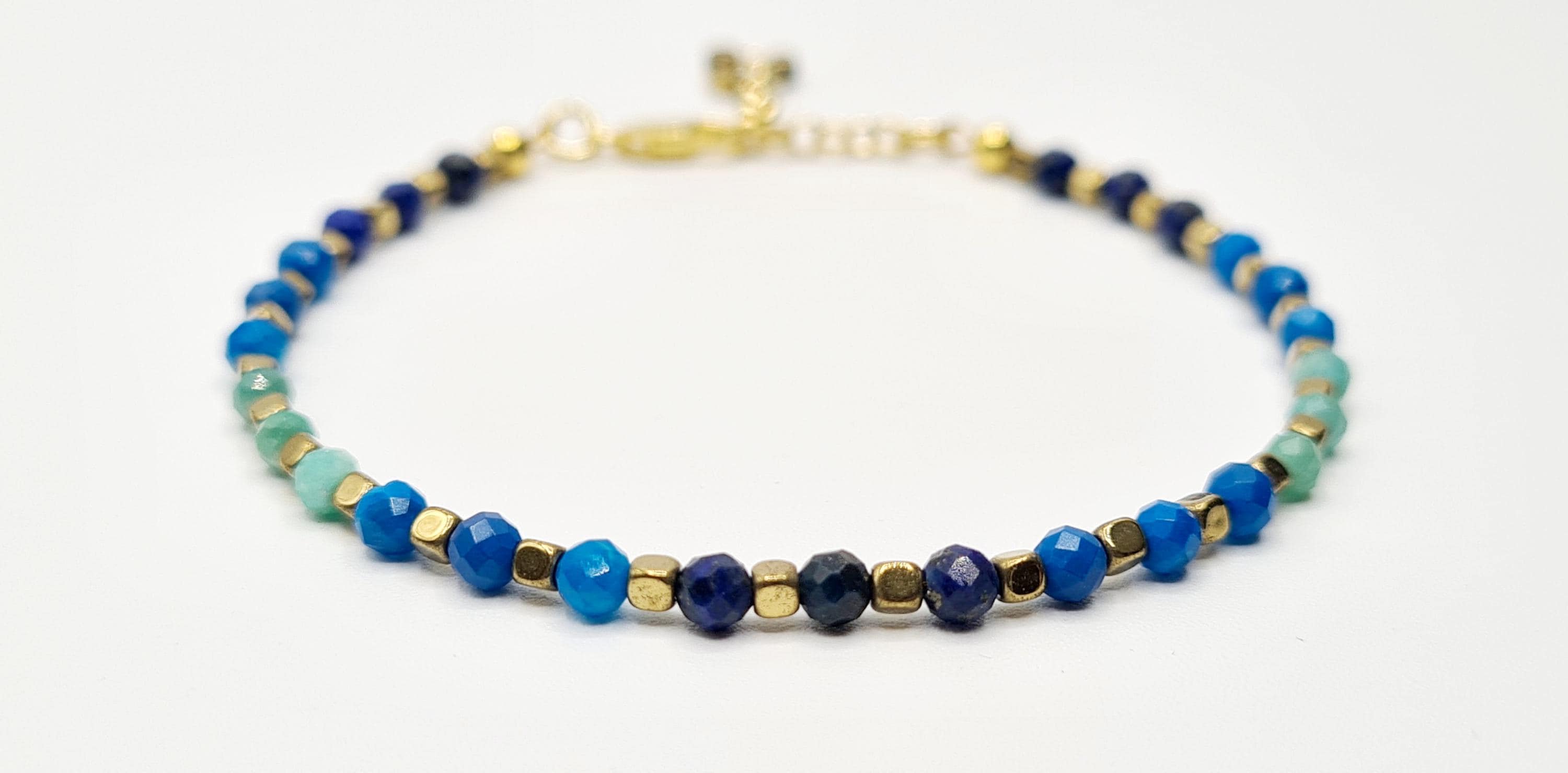 Lapis Lazuli, Amazonite & Agate Bracelet in Gold over Sterling Silver, Reiki Infused Natural Blue Gemstones, Healing Jewellery - image 3
