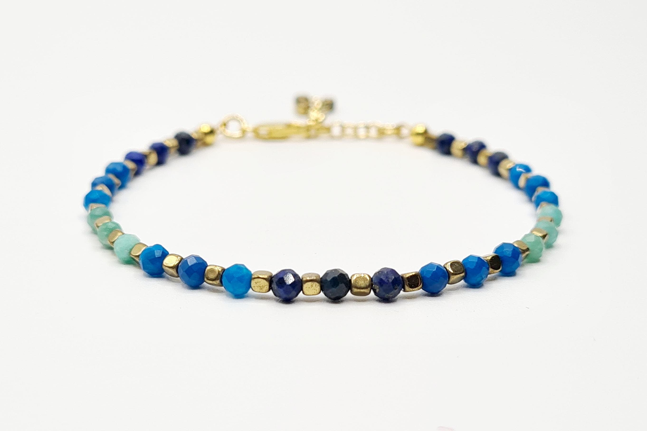 Lapis Lazuli, Amazonite & Agate Bracelet in Gold over Sterling Silver, Reiki Infused Natural Blue Gemstones, Healing Jewellery