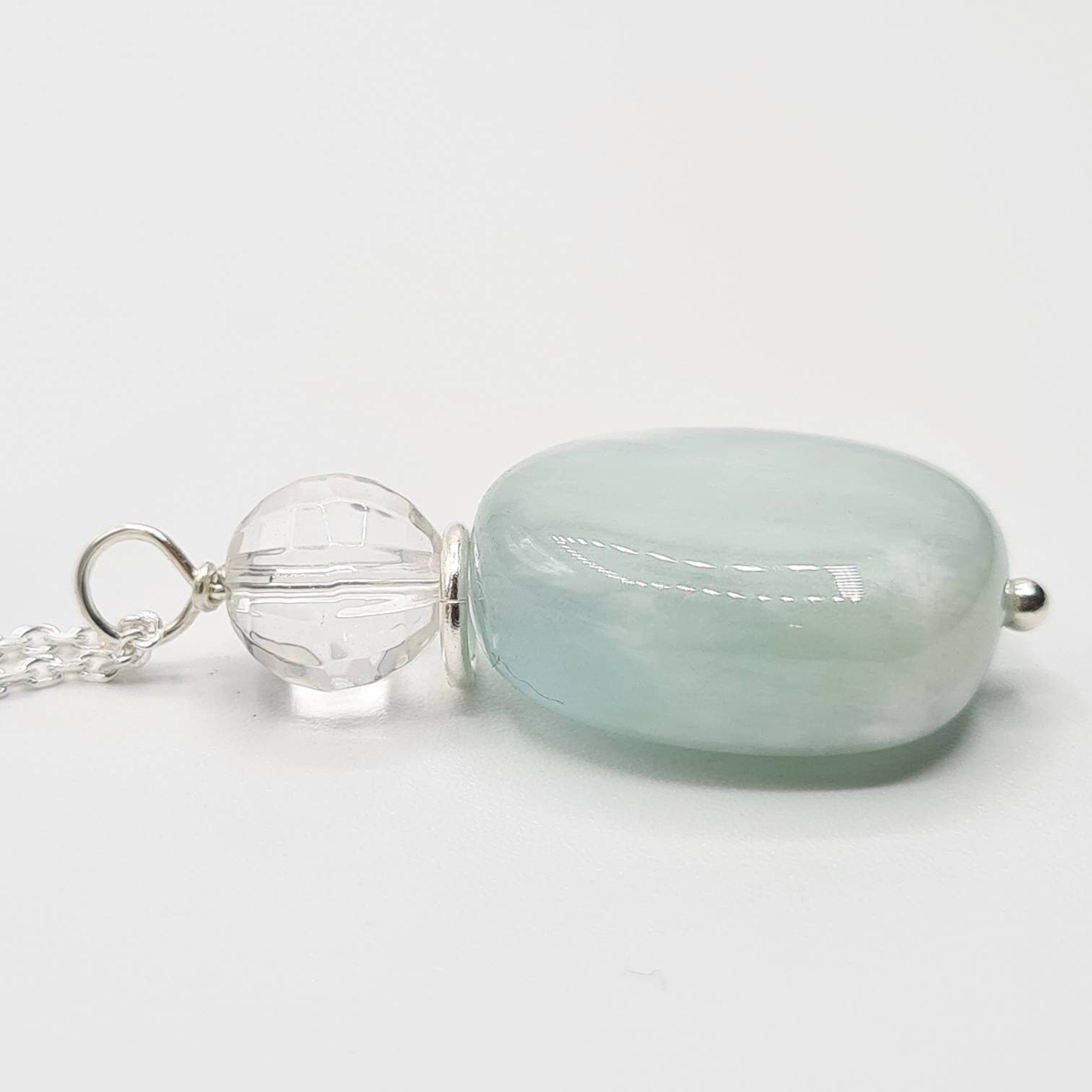 Keep The Peace - Sterling Silver Aquamarine Necklace with Clear Quartz