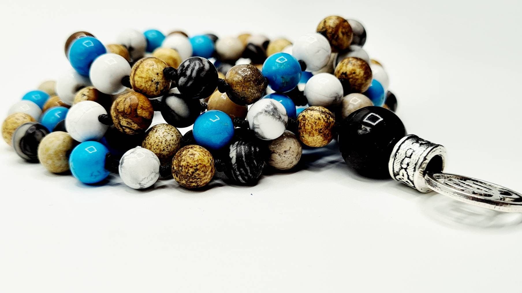 Howlite, Fossil Coral & Jasper Mala - image 5