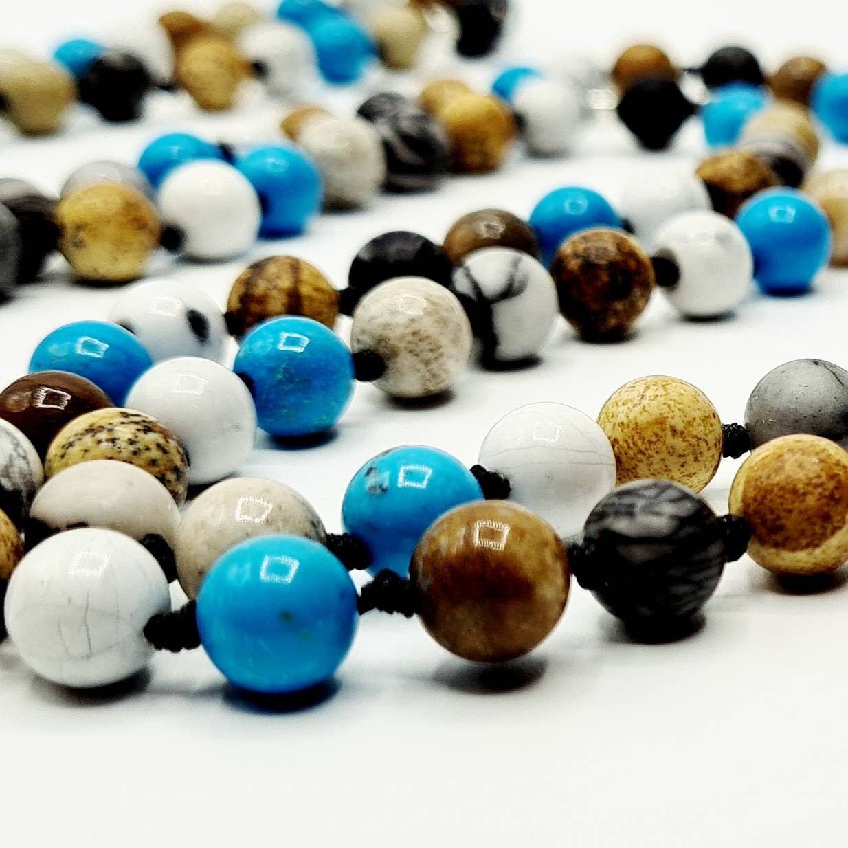 Howlite, Fossil Coral & Jasper Mala - image 3