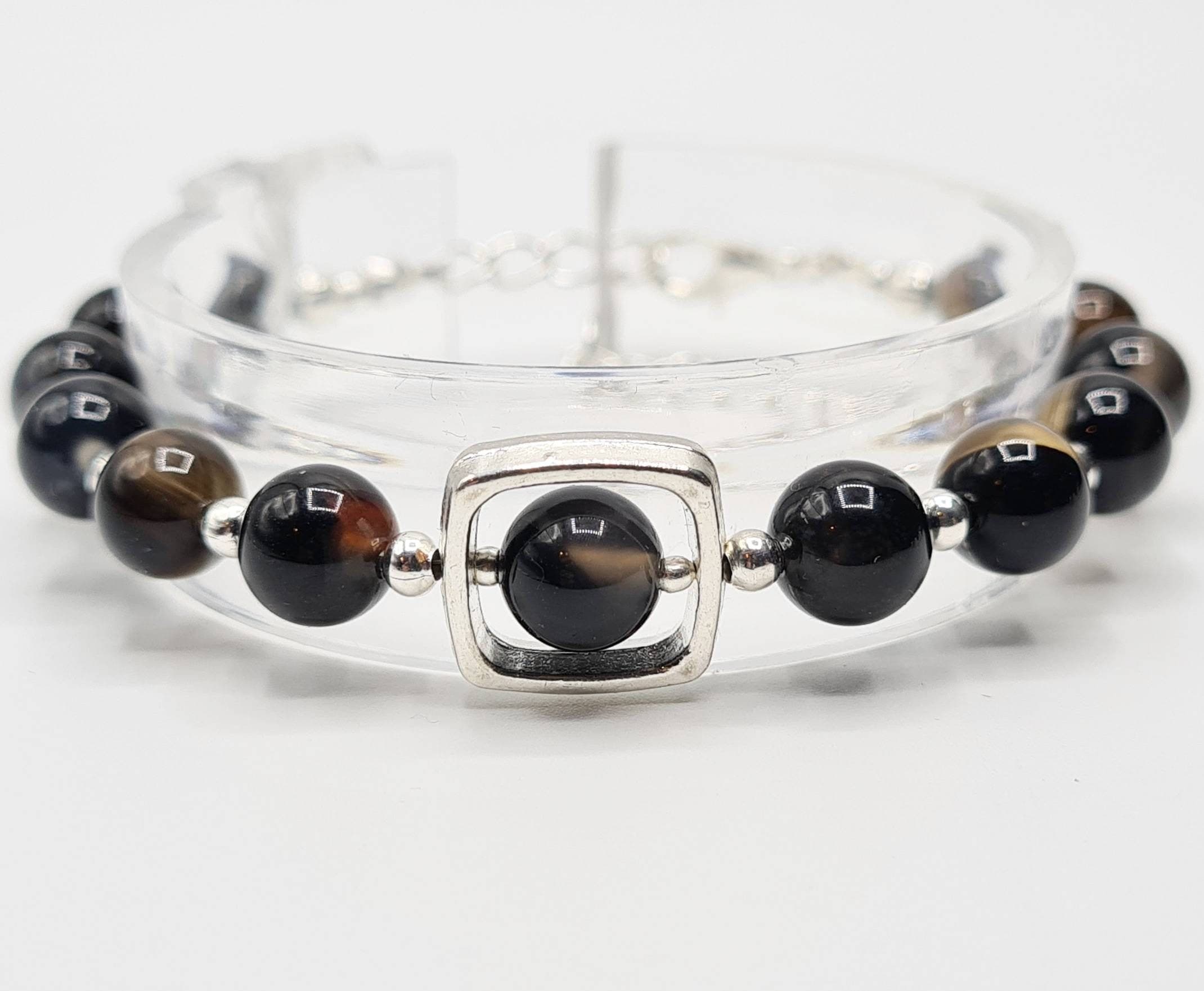 Agate Bracelet Set of 2: Multicolour & Black Natural Gemstone Beaded Bracelets - image 5