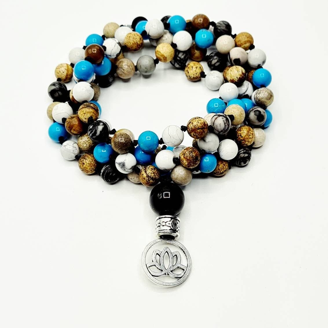 Howlite, Fossil Coral & Jasper Mala - image 4