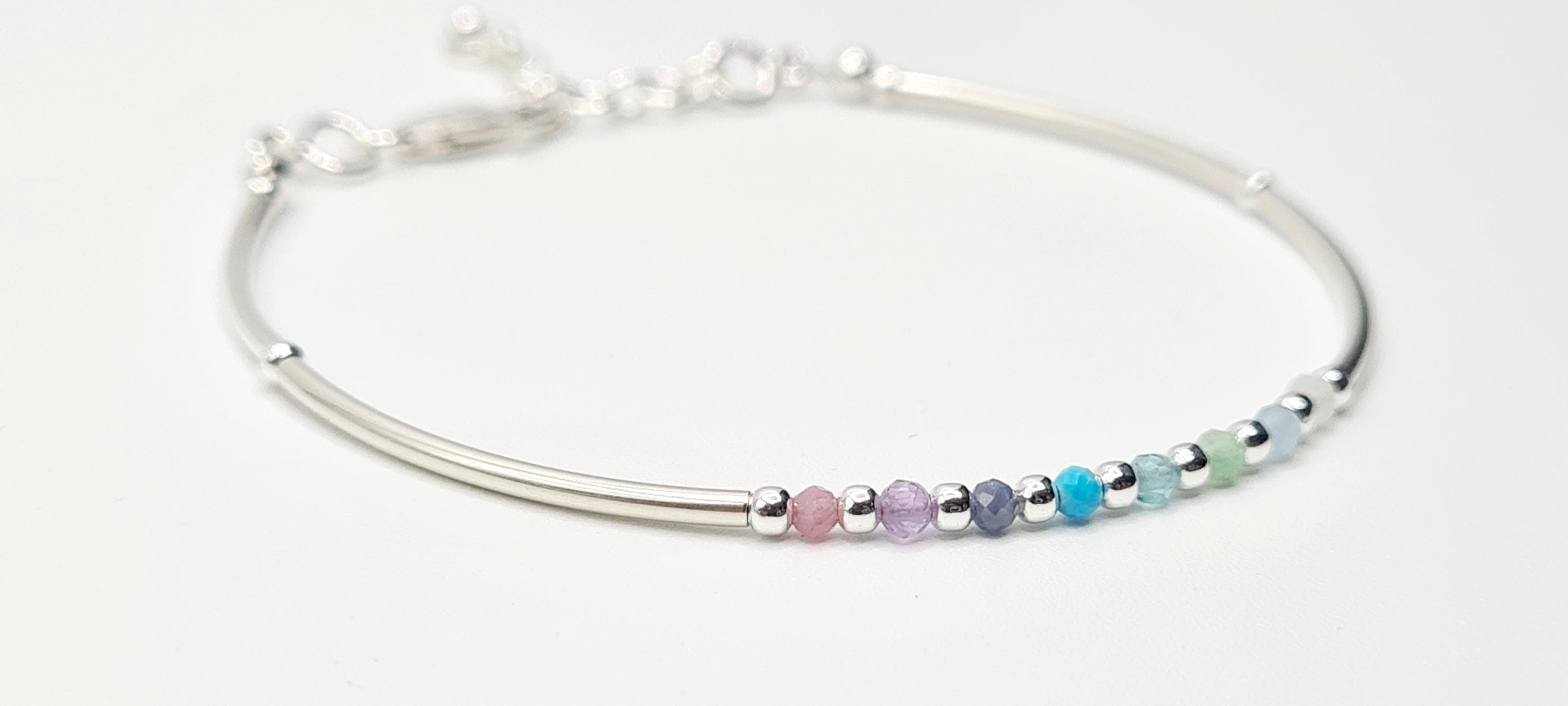 Delicate Multi Colour Gemstone Bracelet in Sterling Silver, Reiki Infused Healing Jewellery - image 5