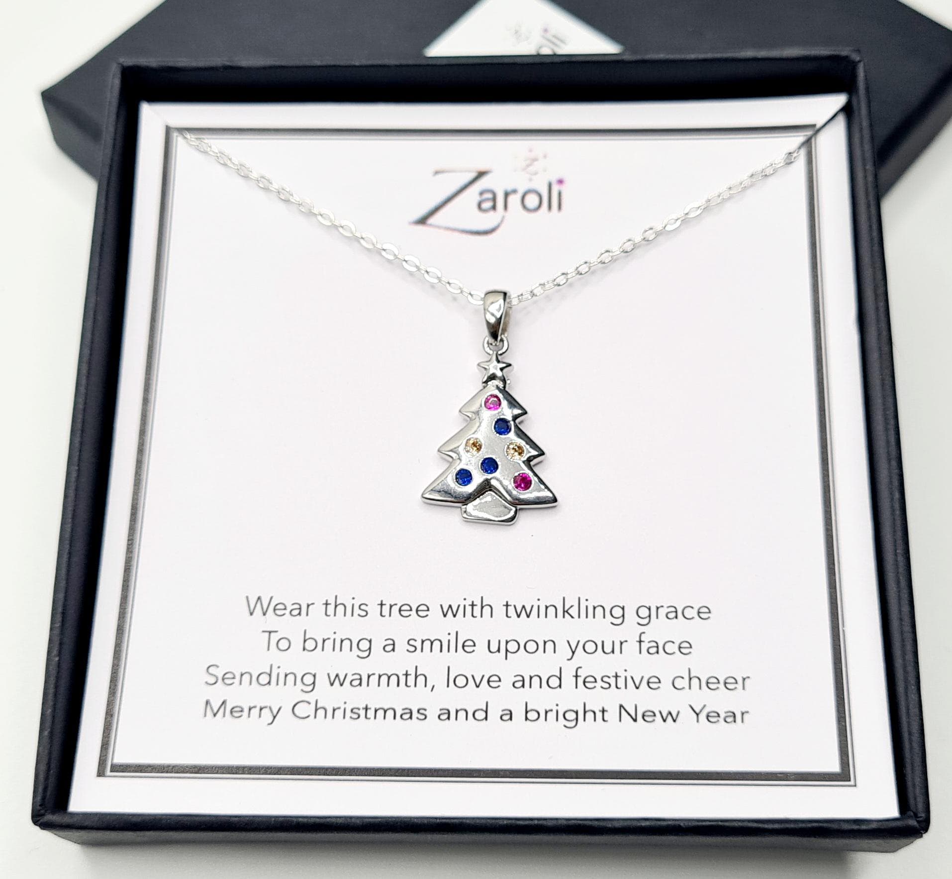 Sparkly Crystal Diamante Christmas Tree Pendant Necklace, Christmas Gift on Poem Card