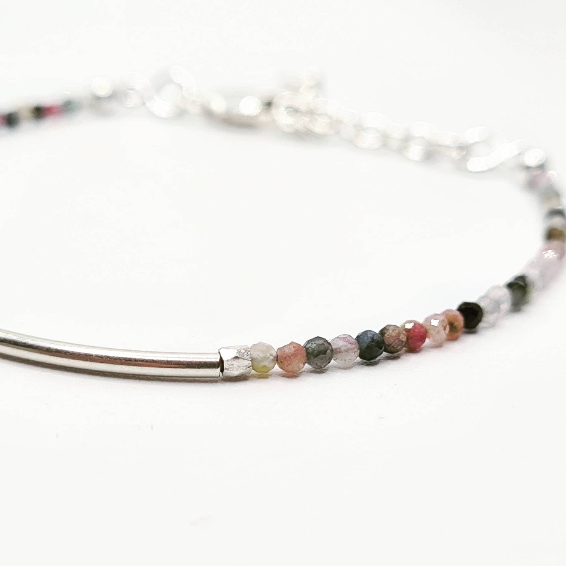Multicolor Tourmaline Sterling Silver Bracelet: Delicate Fine Silver Accents