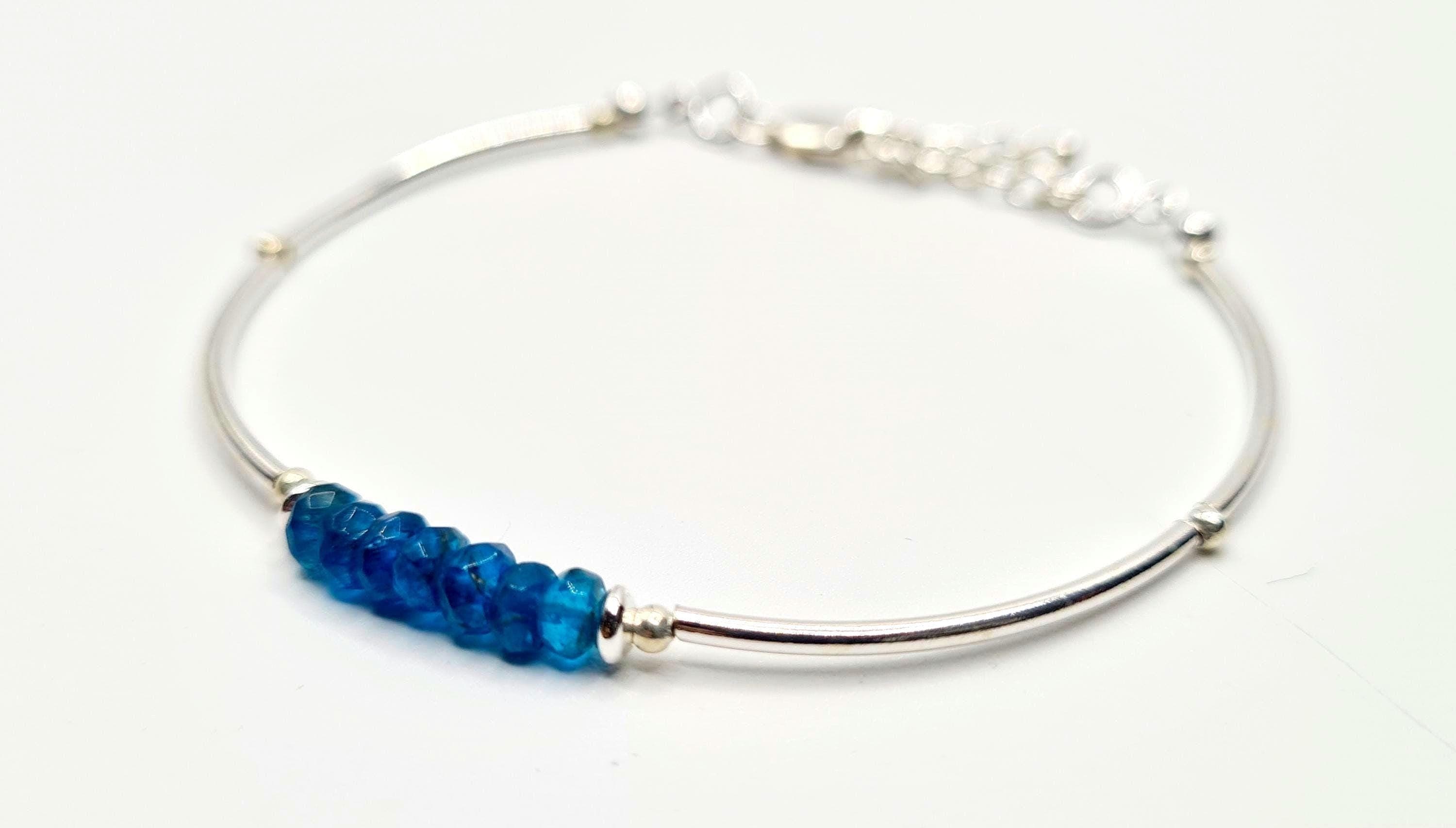 Neon Blue Apatite Bracelet in Sterling Silver, Natural Gemstone, Reiki Infused Bracelet, Healing Jewellery - image 4