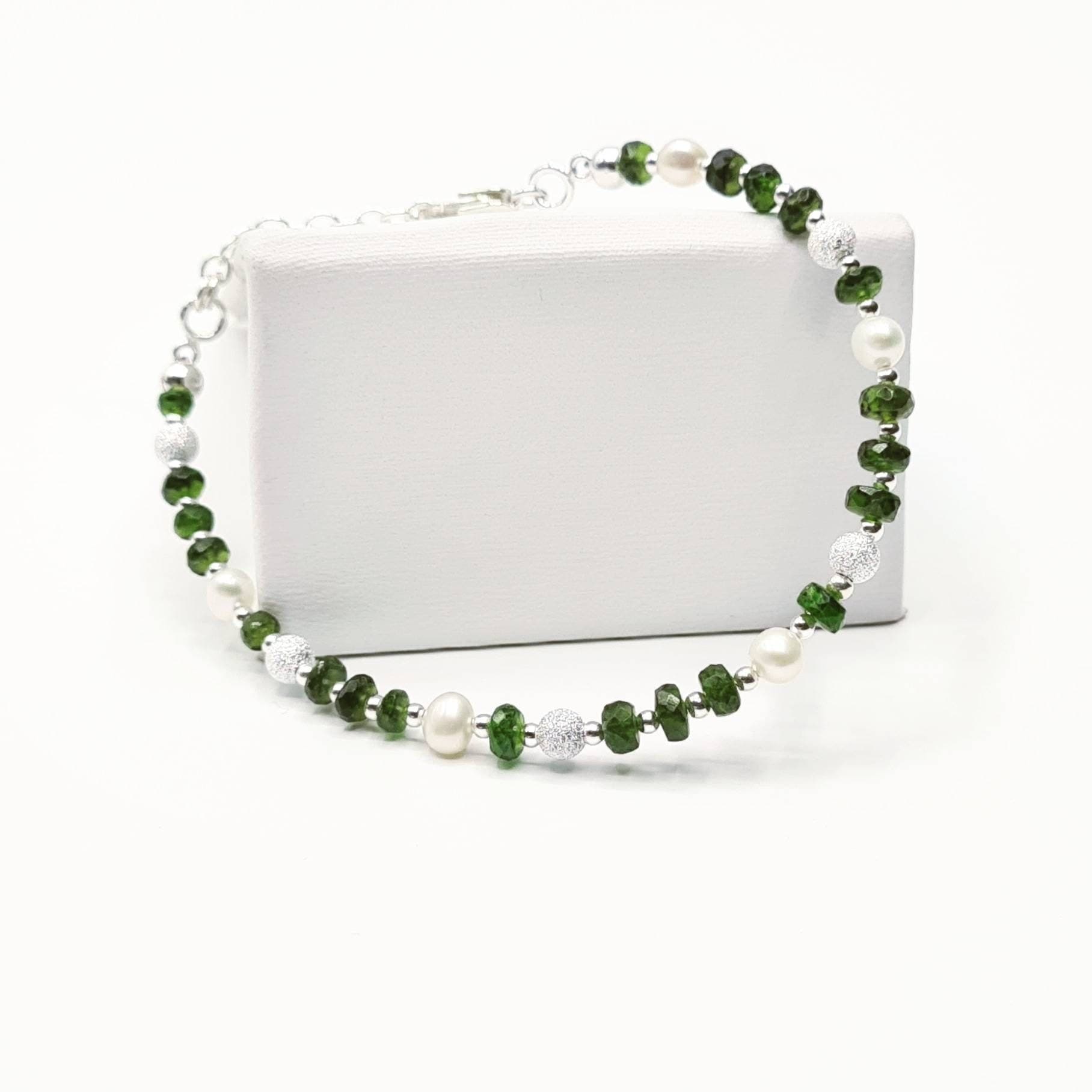 Baroque Pearl & Chrome Diopside Bracelet in Sterling Silver