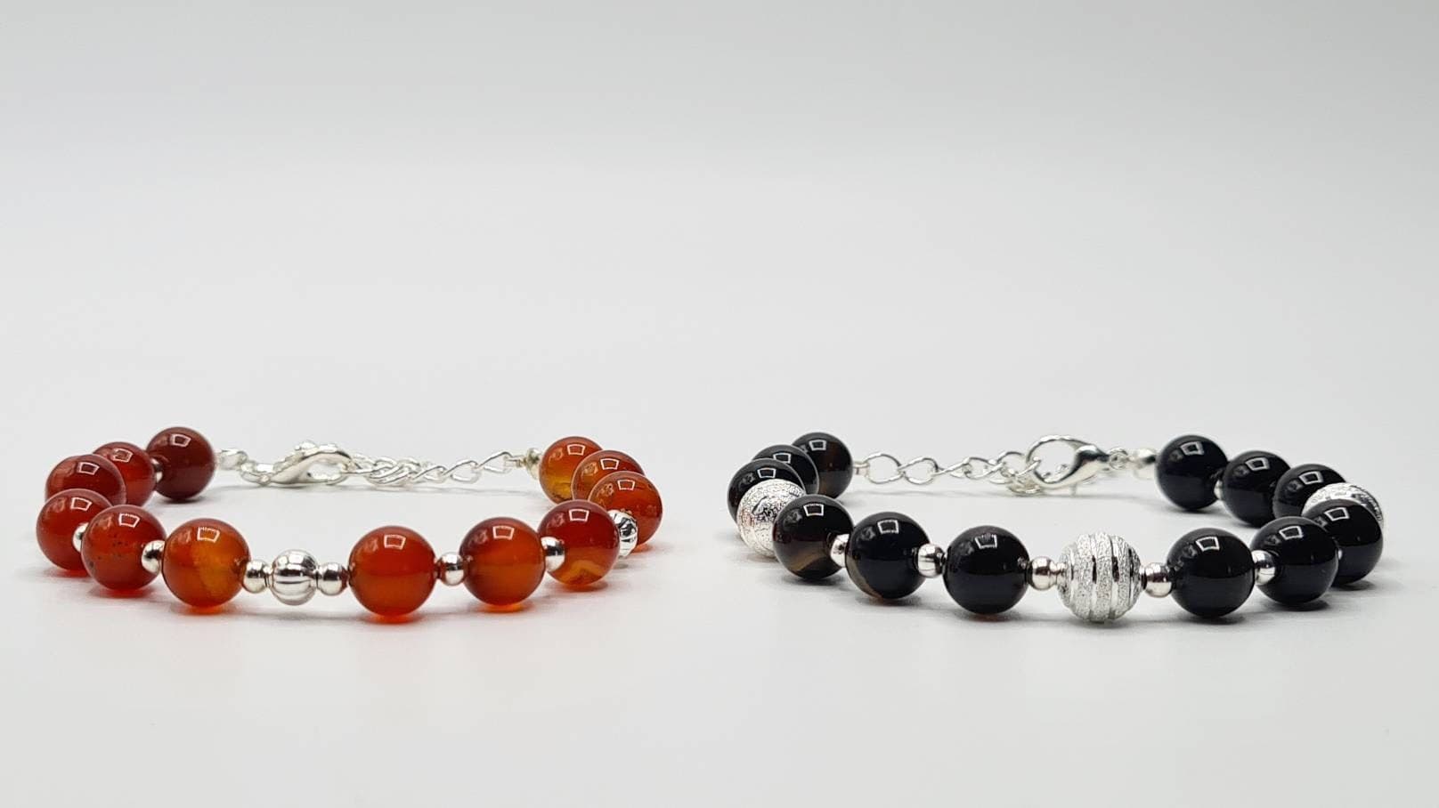 Agate Bracelet Set of 2: Black & Orange Natural Gemstone Beaded Bracelets - image 4