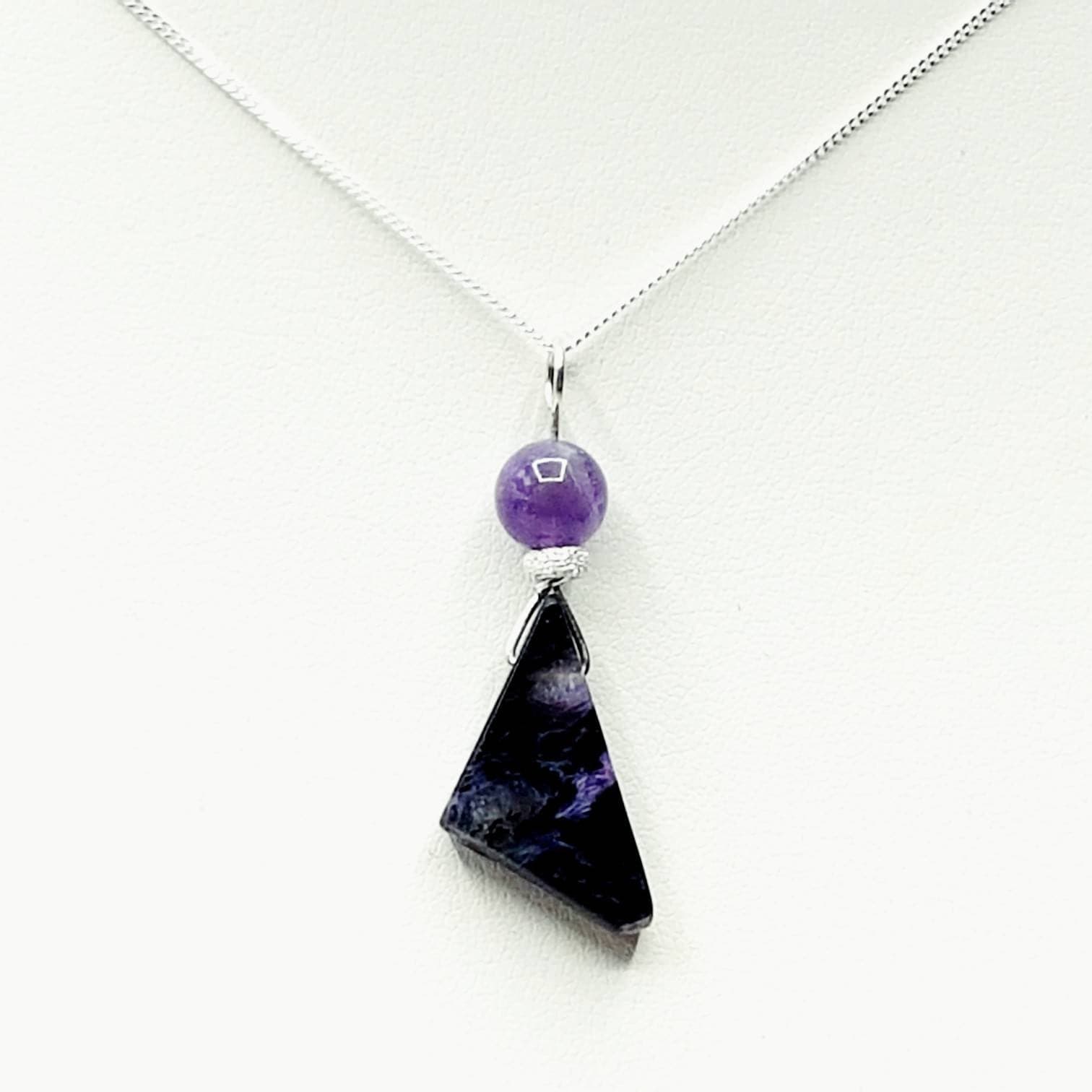 Charoite & Amethyst Necklace in Sterling Silver