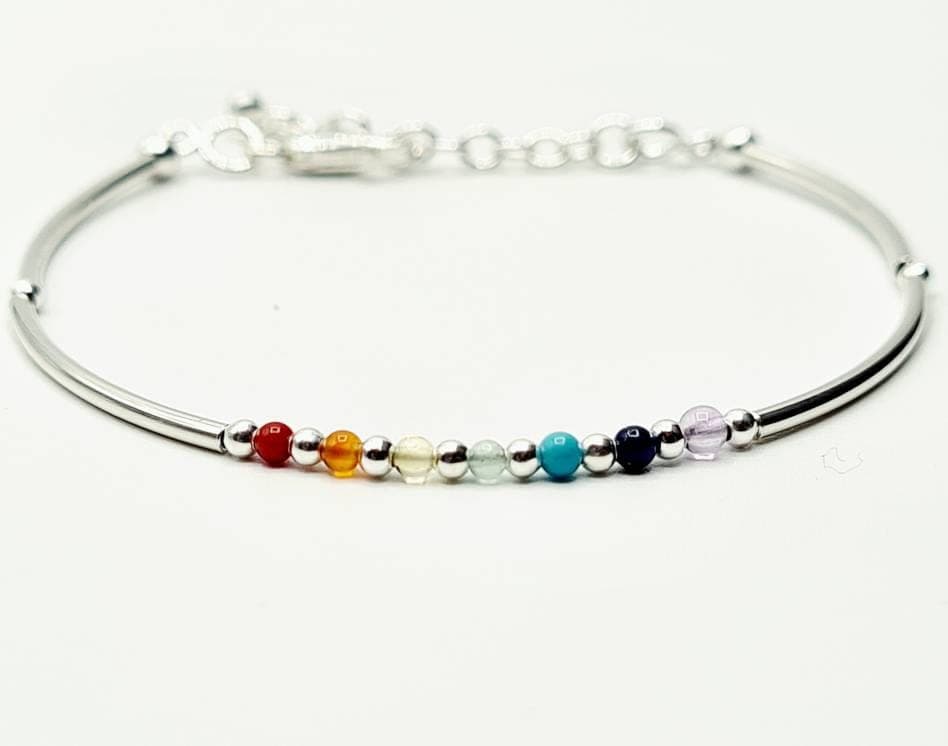 Delicate Chakra Bracelet in Sterling Silver, Natural Gemstone, Reiki Infused Bracelet, Healing Jewellery