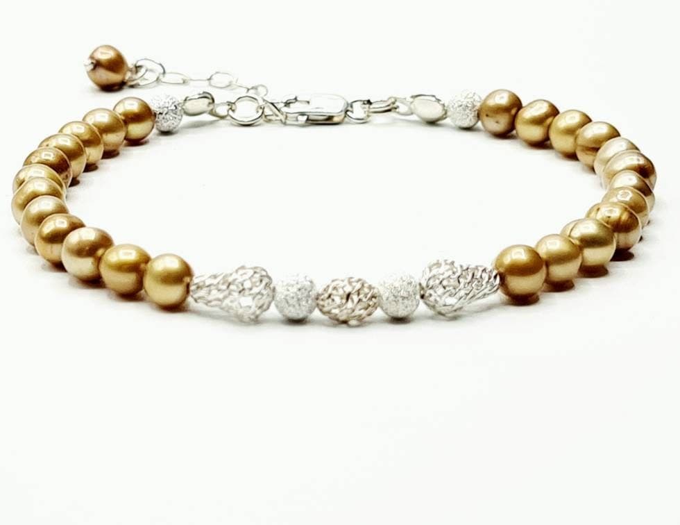 Champagne Pearl Bracelet in Sterling Silver