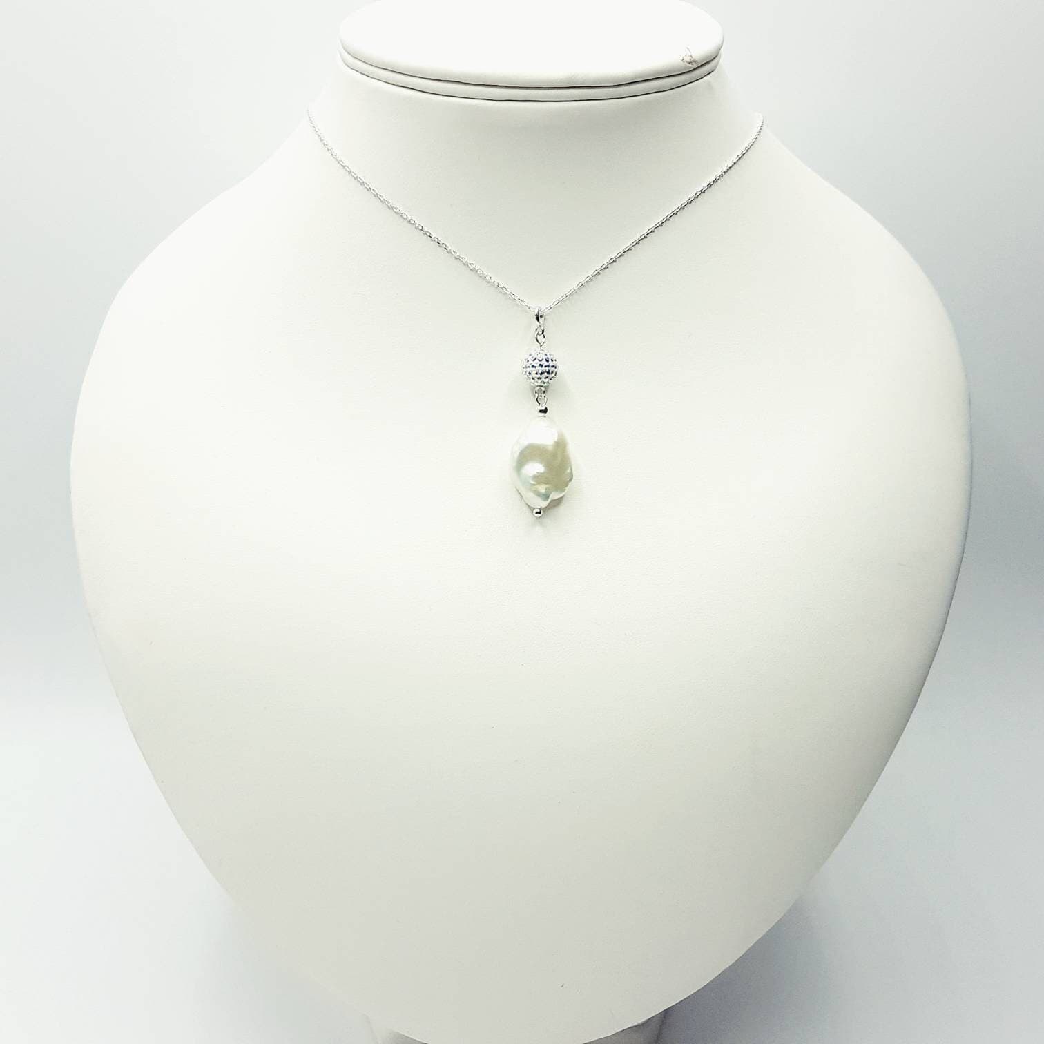 Baroque Pearl & Austrian Crystal Pave Necklace in Sterling Silver - image 5