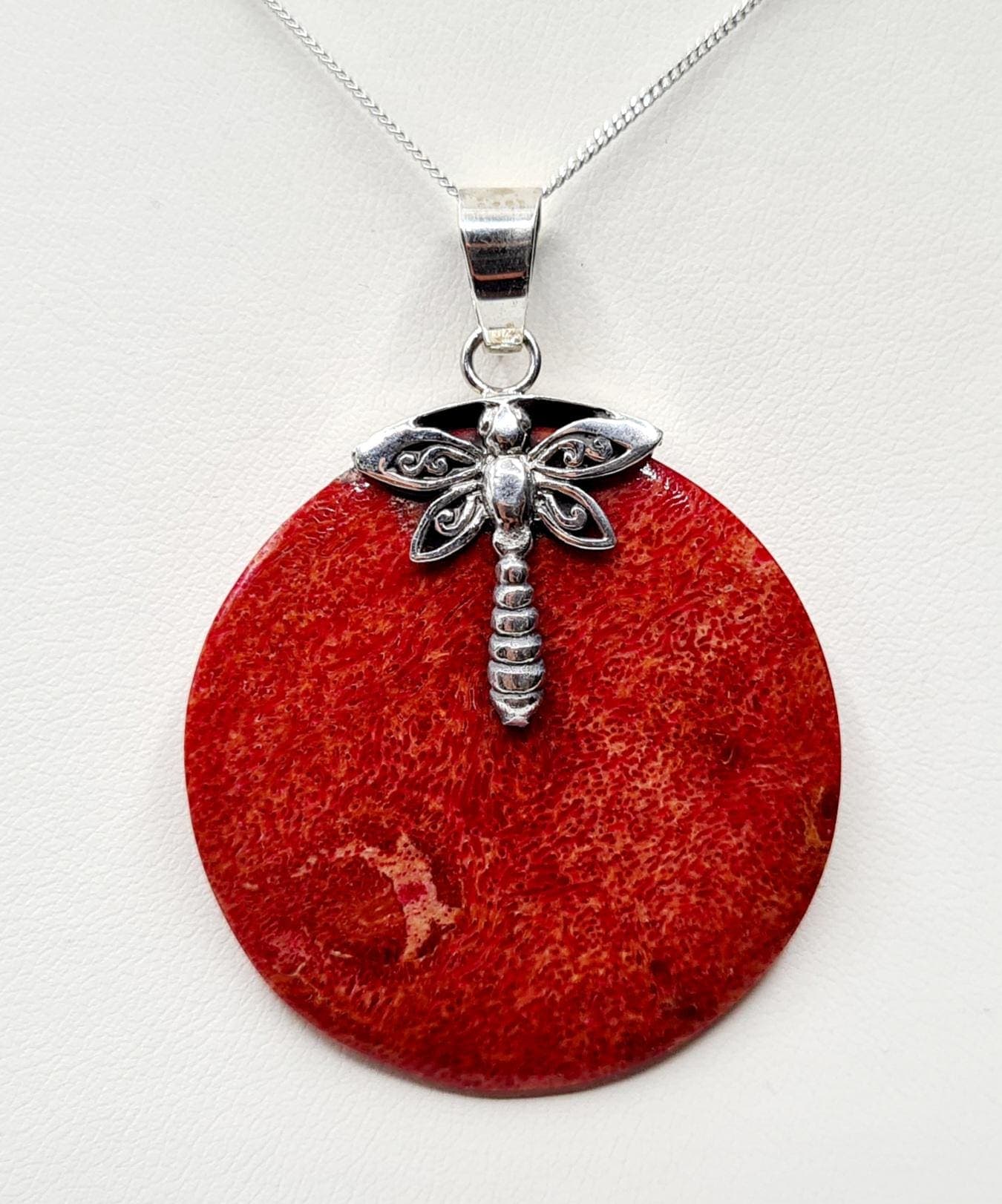 Butterfly Red Coral Necklace in Sterling Silver