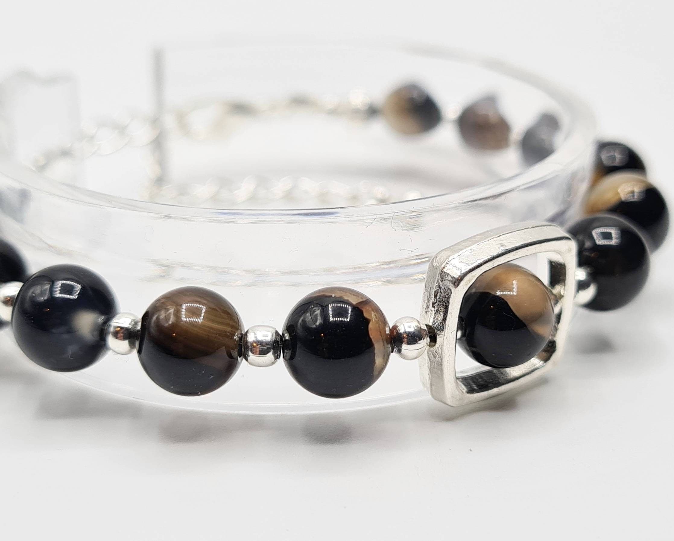 Agate Bracelet Set of 2: Multicolour & Black Natural Gemstone Beaded Bracelets - image 4