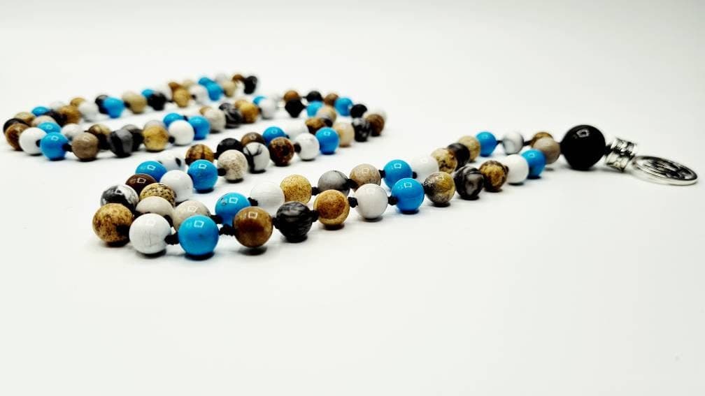 Howlite, Fossil Coral & Jasper Mala