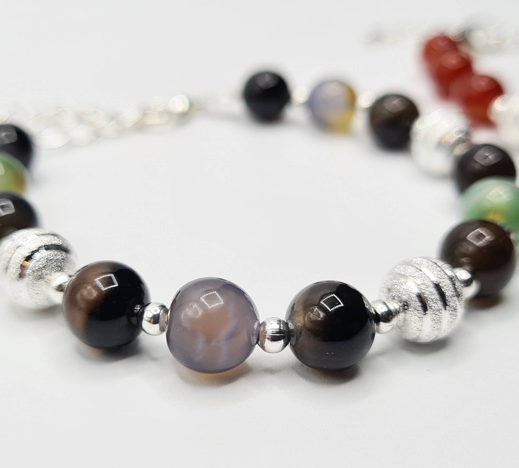 Agate Bracelet Set of 2: Multicolour & Orange Natural Gemstone Beaded Bracelets - image 5