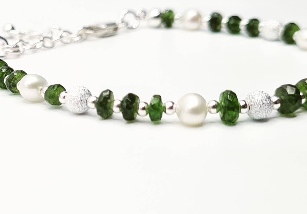 Baroque Pearl & Chrome Diopside Bracelet in Sterling Silver - image 4