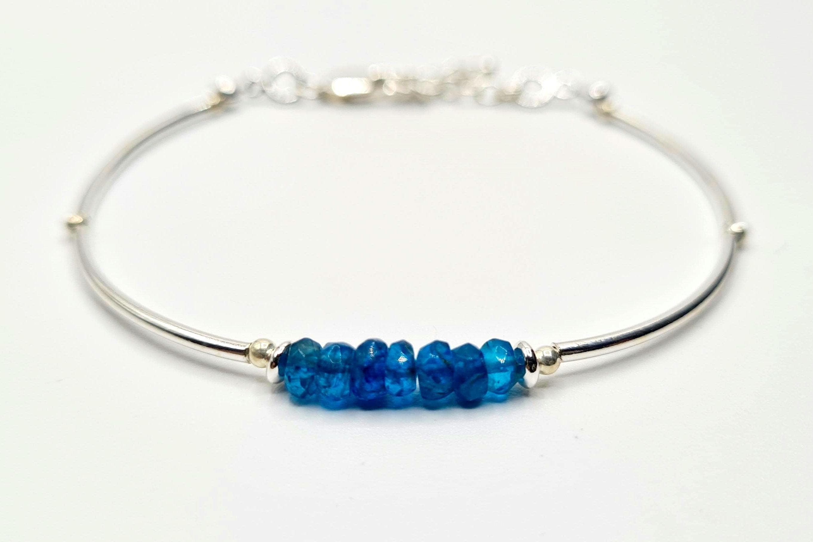 Neon Blue Apatite Bracelet in Sterling Silver, Natural Gemstone, Reiki Infused Bracelet, Healing Jewellery