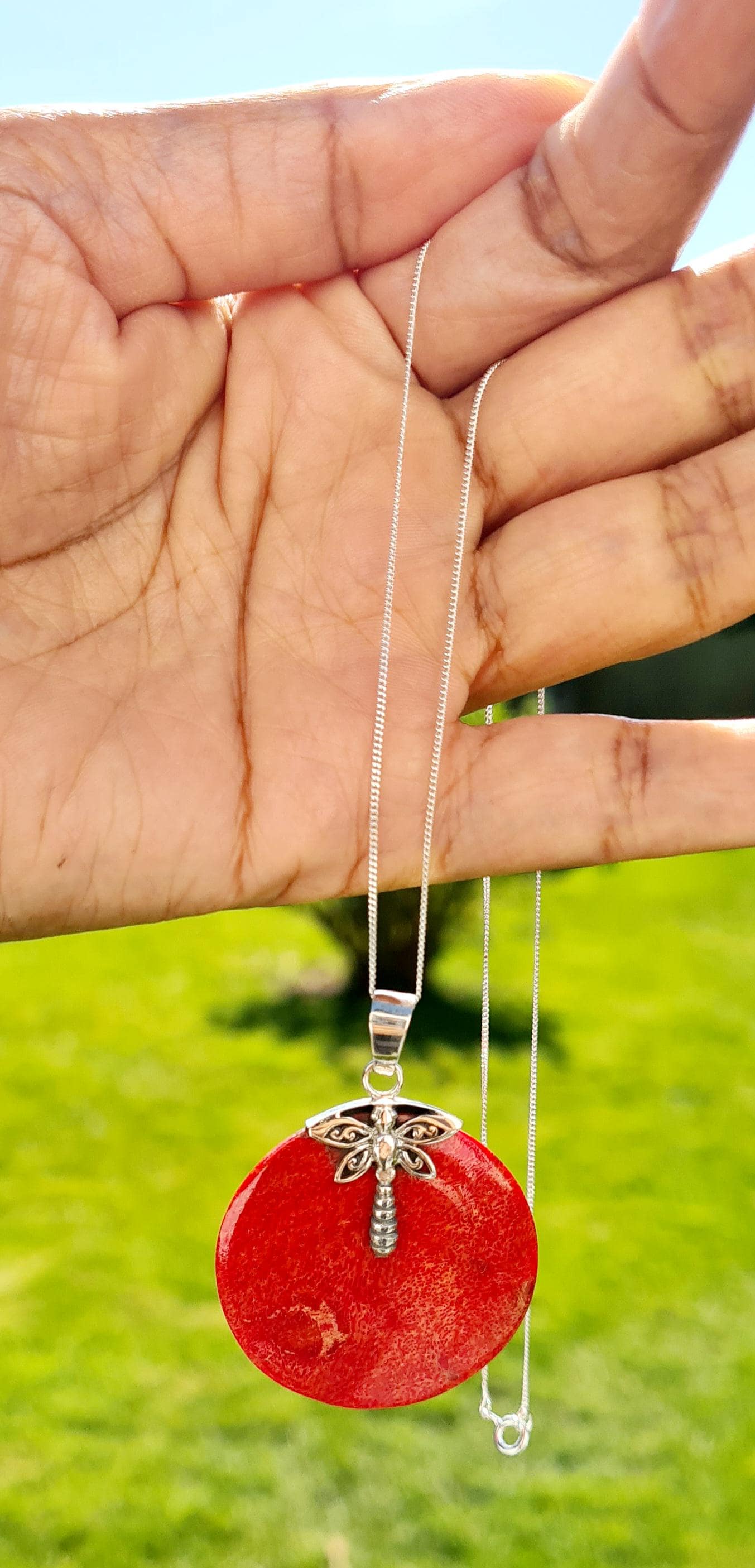 Butterfly Red Coral Necklace in Sterling Silver - image 4