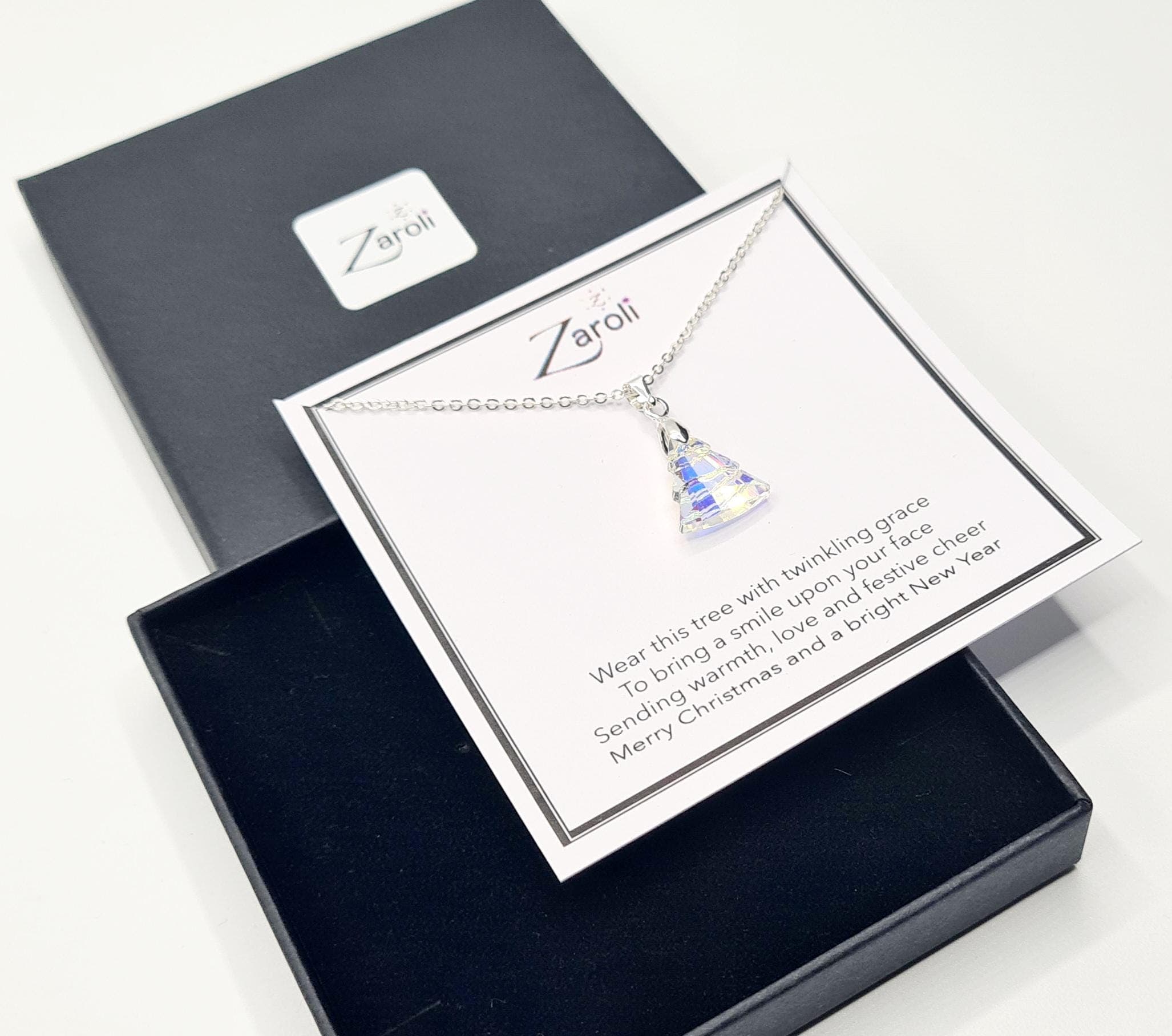 Iridescent Glass Crystal Christmas Tree Pendant Necklace, Christmas Gift on Poem Card, AB Crystal - image 3