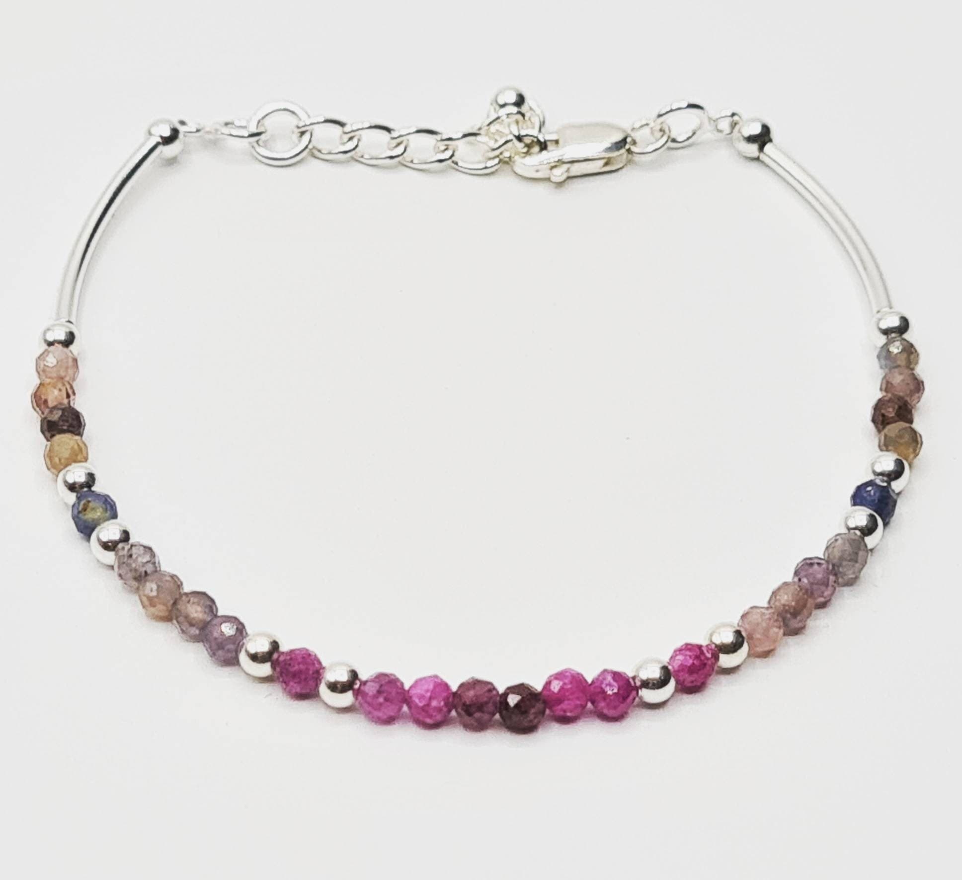 Delicate Multicolour Pink Sapphire Bracelet in Sterling Silver