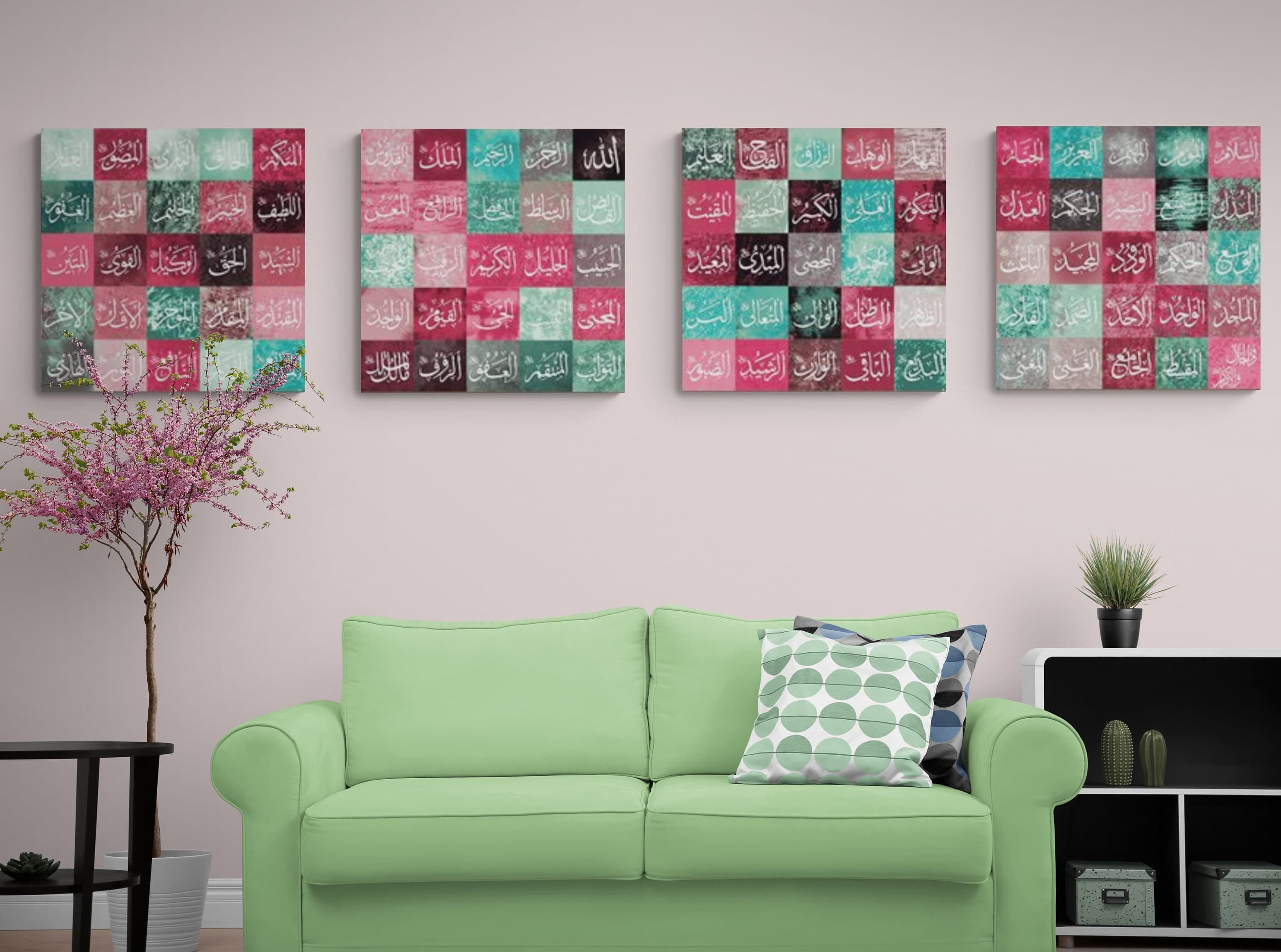 Beautiful Names of Allah Canvas Print, Pink 99 Names of Allah, Islamic Wall Art, Islam Decorations, Eid Gifts, Islamic Decor, Islamic Gift - image 5