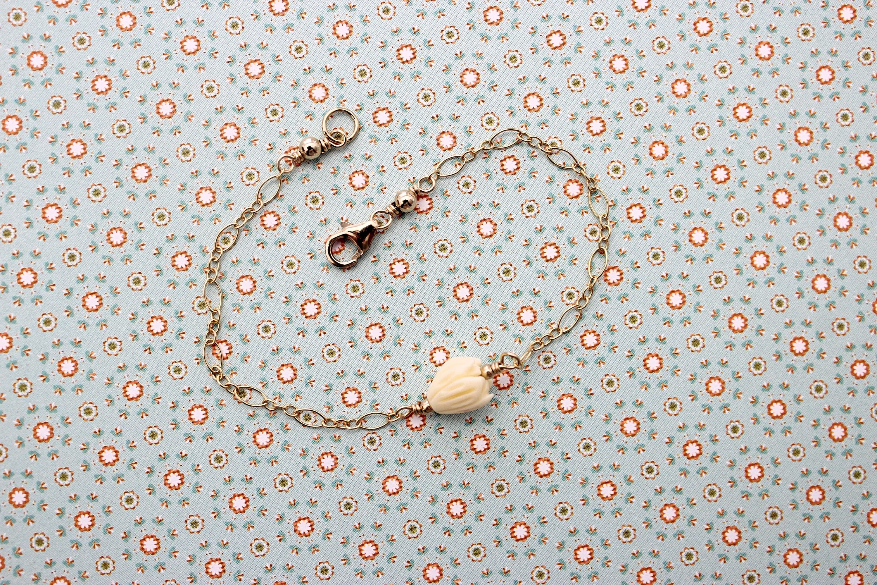 Coral Composite Beige 6-inch 14k Gold-Filled Child-Size Bracelet - image 3