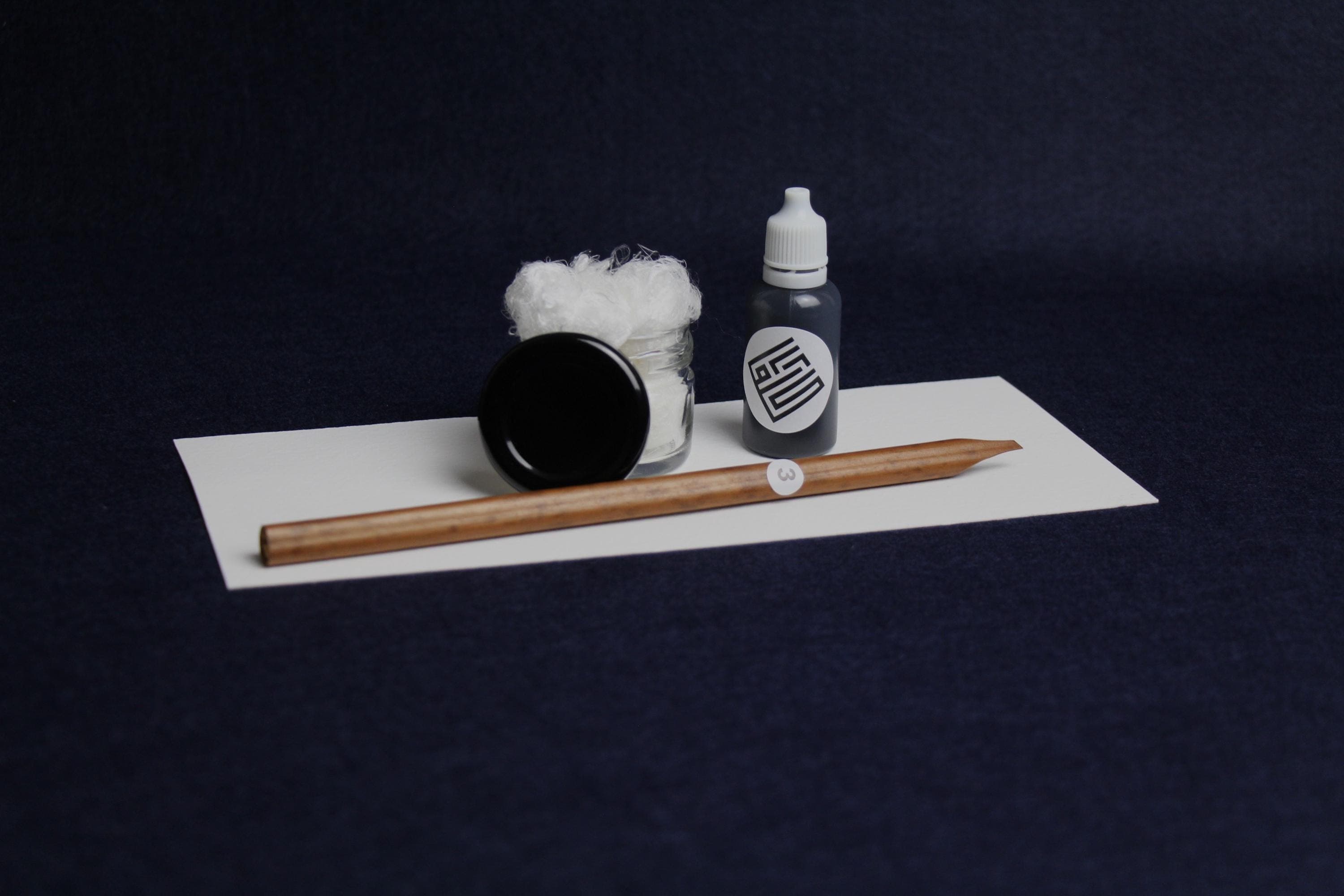 Bare essentials set for Arabic calligraphy - qalam pen, ink, inkwell, likka