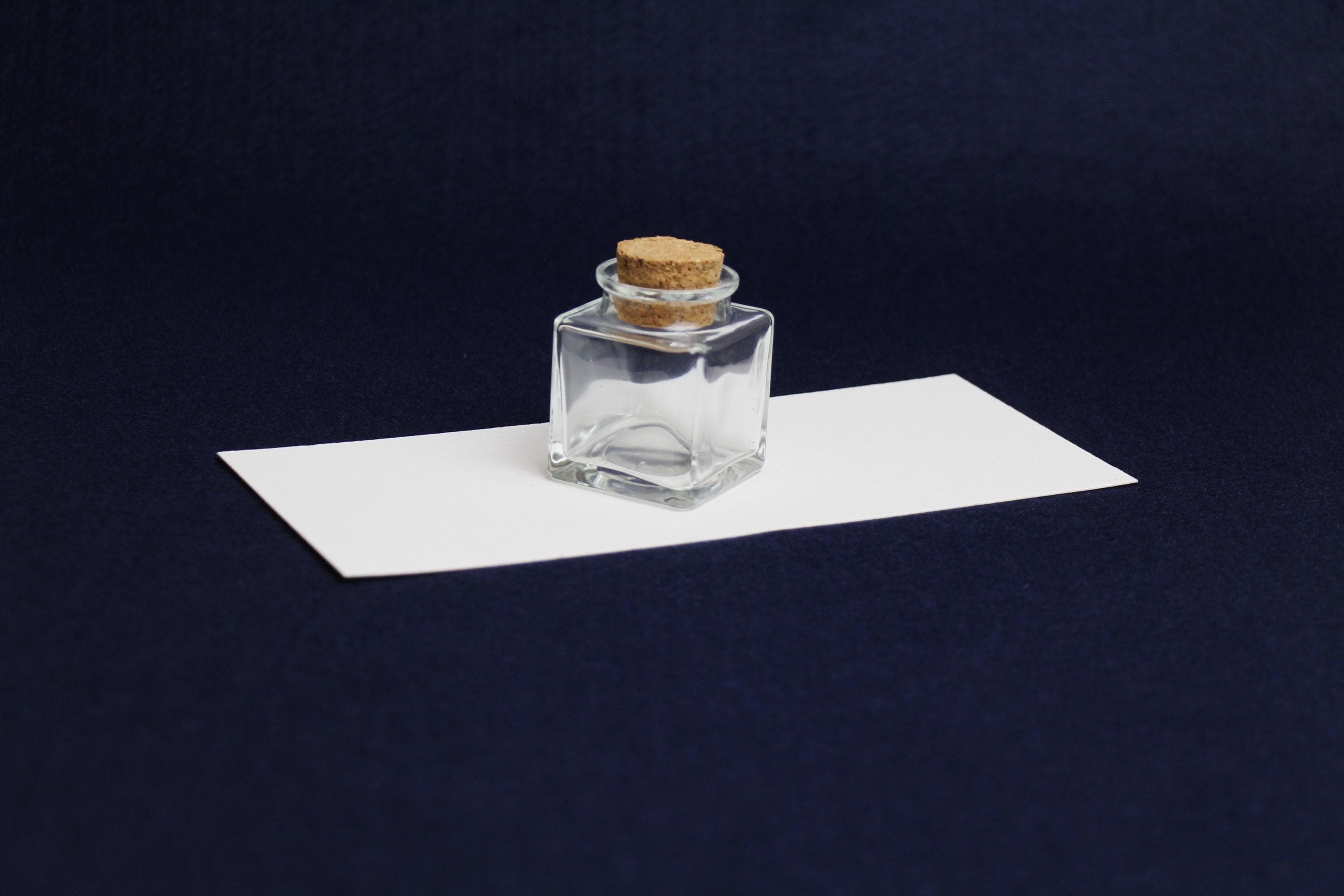 Simple square glass inkwell with cork stopper - 50 ml